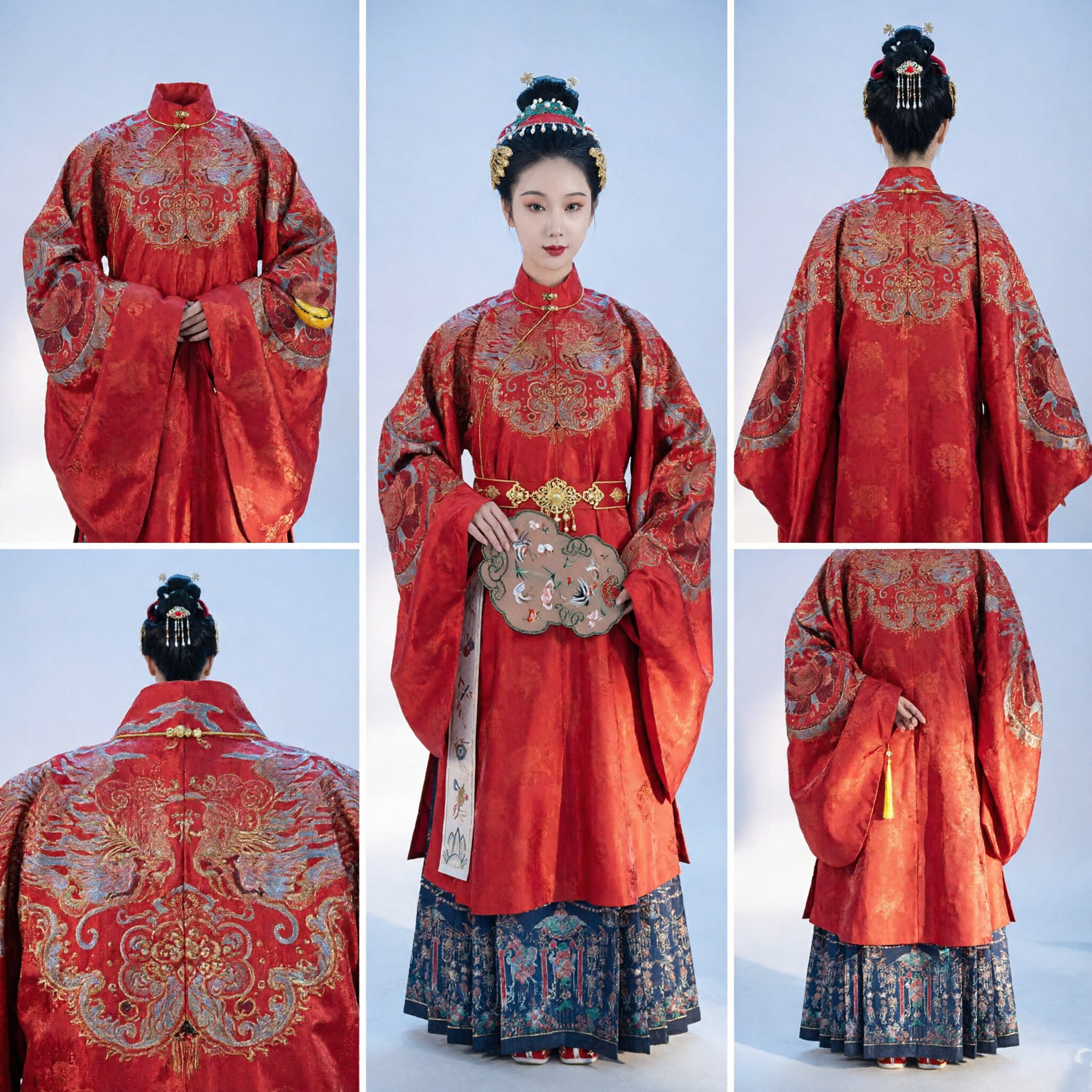 Traditional Chinese Ming Dynasty Hanfu Red Embroidered Wedding Costume for Women Ancient Dress Set - Asian Costume