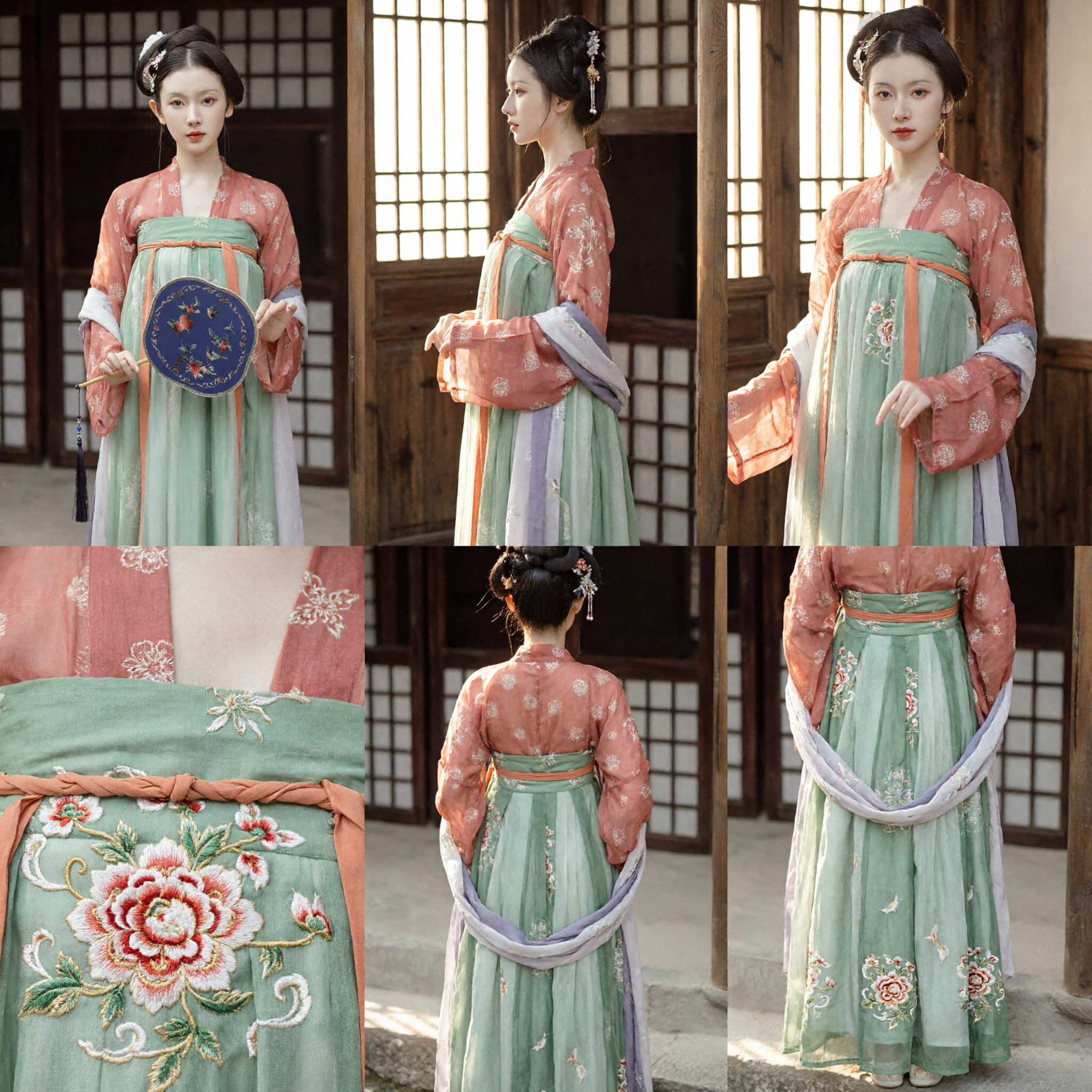 Traditional Chinese Hanfu Tang Dynasty Ancient Princess Costume Elegant Green and Pink Ruqun Dress for Women - Asian Costume