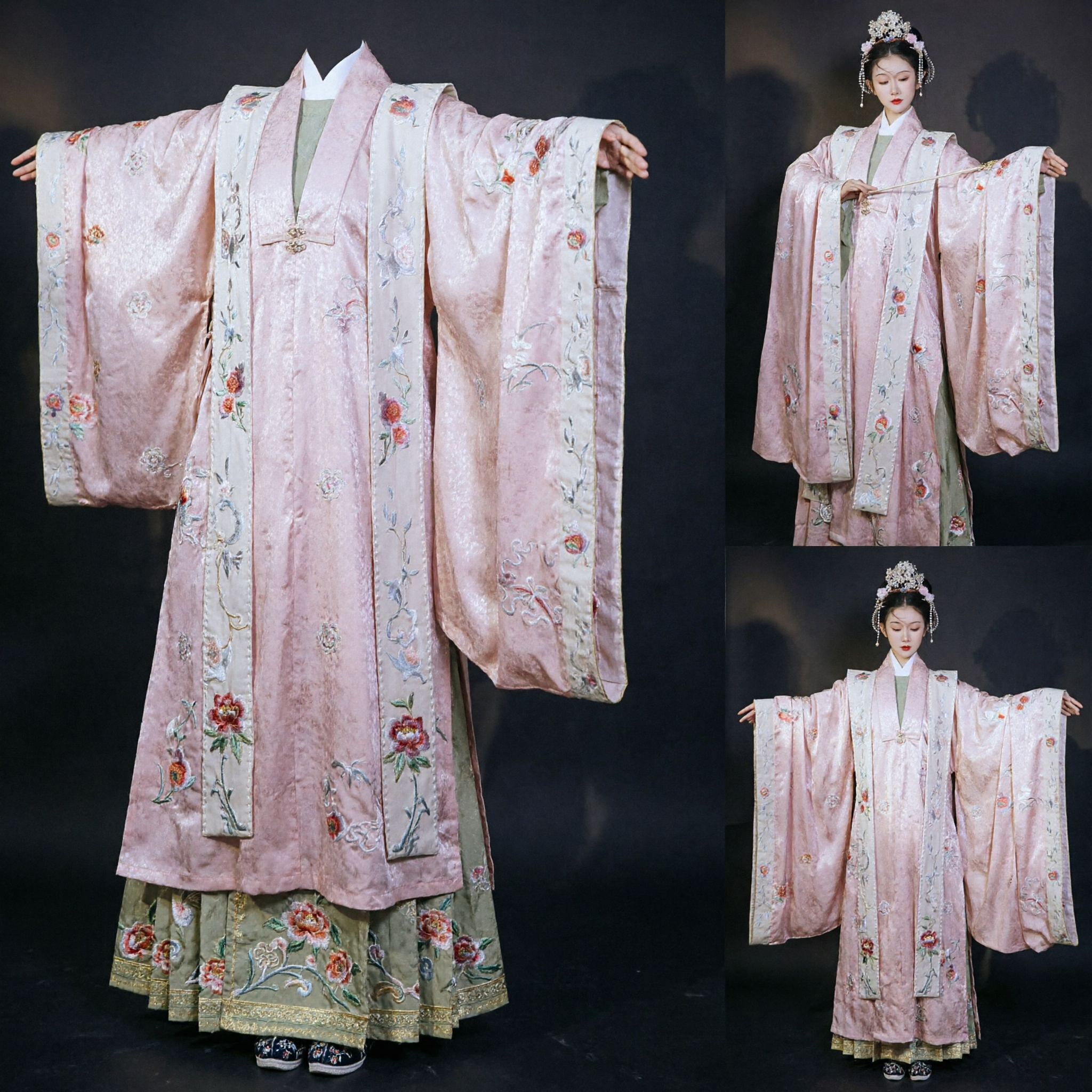 Elegant Pink Embroidered Hanfu Traditional Chinese Ancient Costume Wide Sleeve Robe for Women Cosplay - Asian Costume