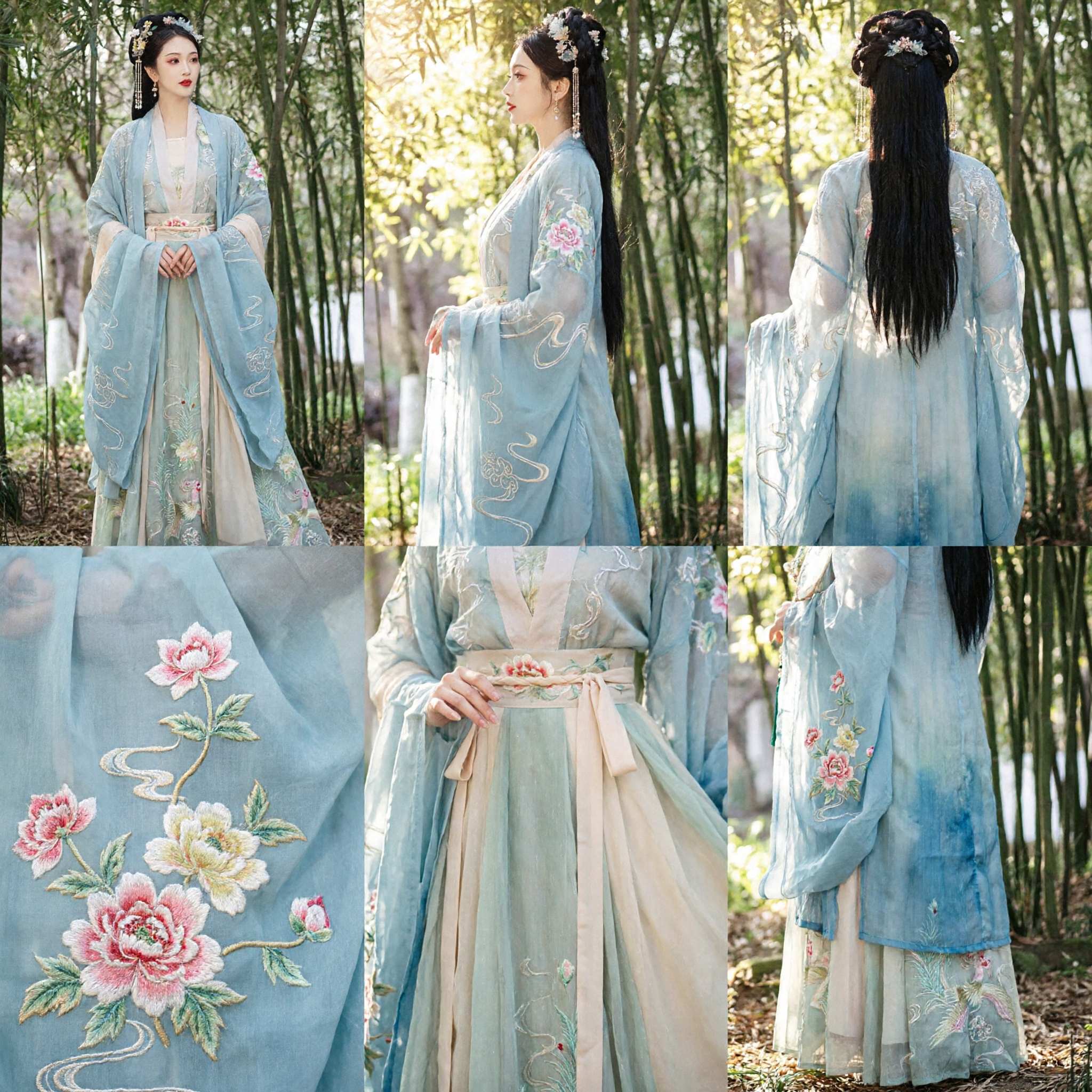 Elegant Blue Traditional Chinese Hanfu Embroidered Ancient Costume Fairy Dress for Women Photography - Asian Costume