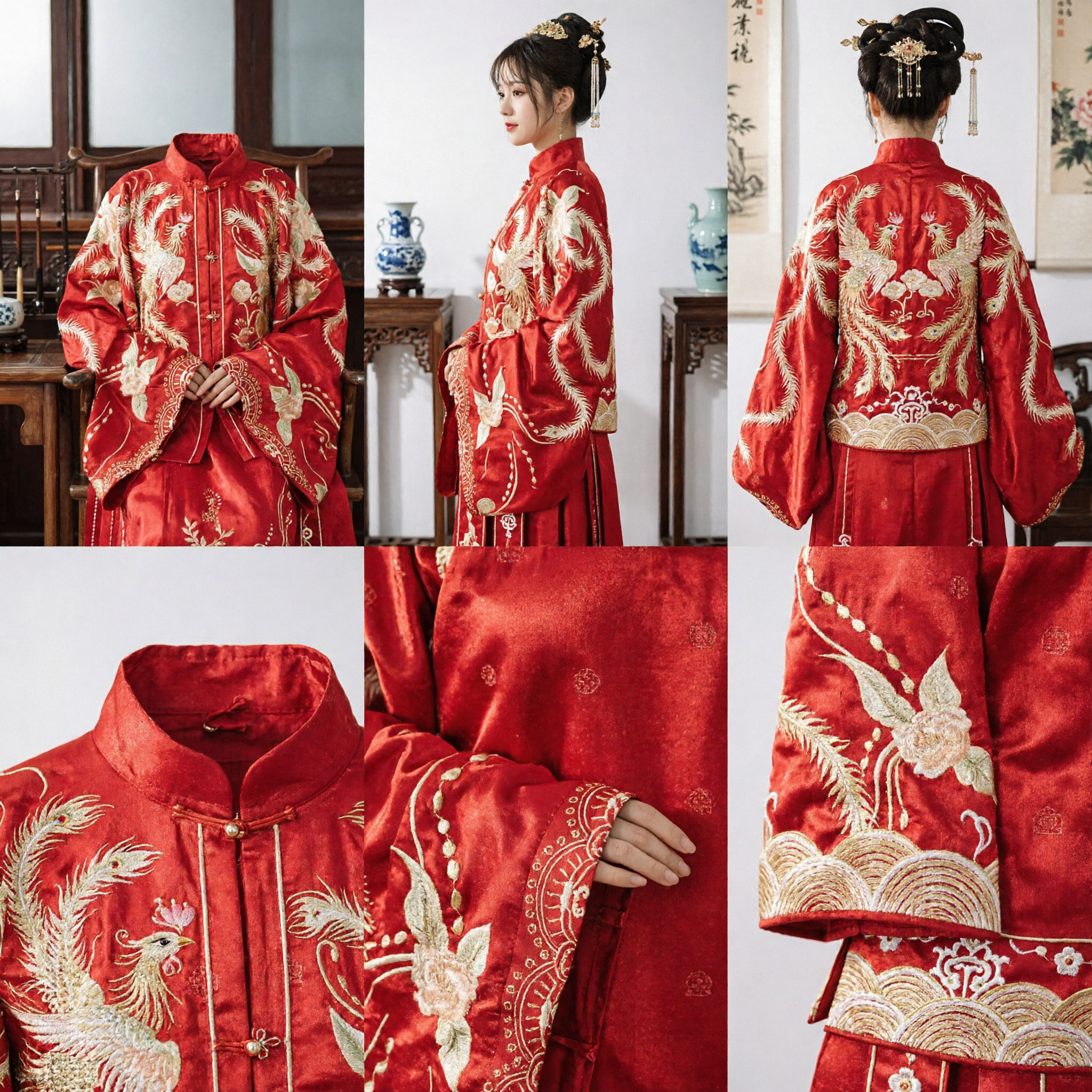 Traditional Chinese Red Hanfu Wedding Dress Ancient Costume with Phoenix Embroidery for Women - Asian Costume