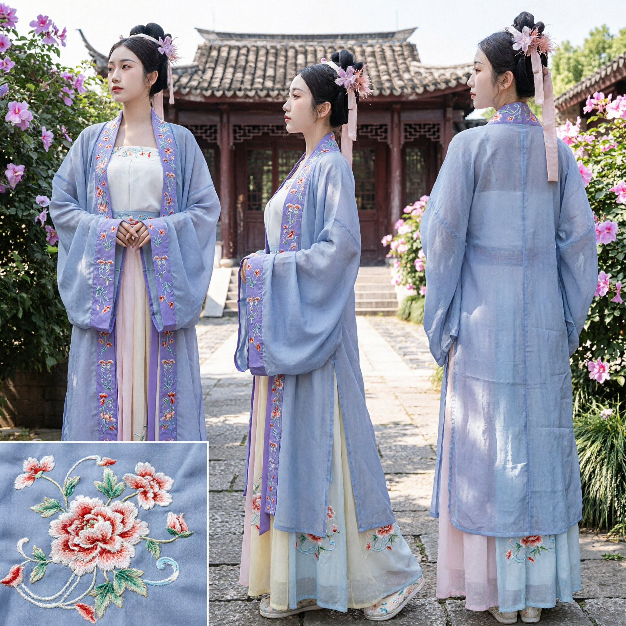 Elegant Traditional Chinese Hanfu Dress Ancient Costume Embroidered Wide Sleeve Robe and Skirt Set for Women - Asian Costume