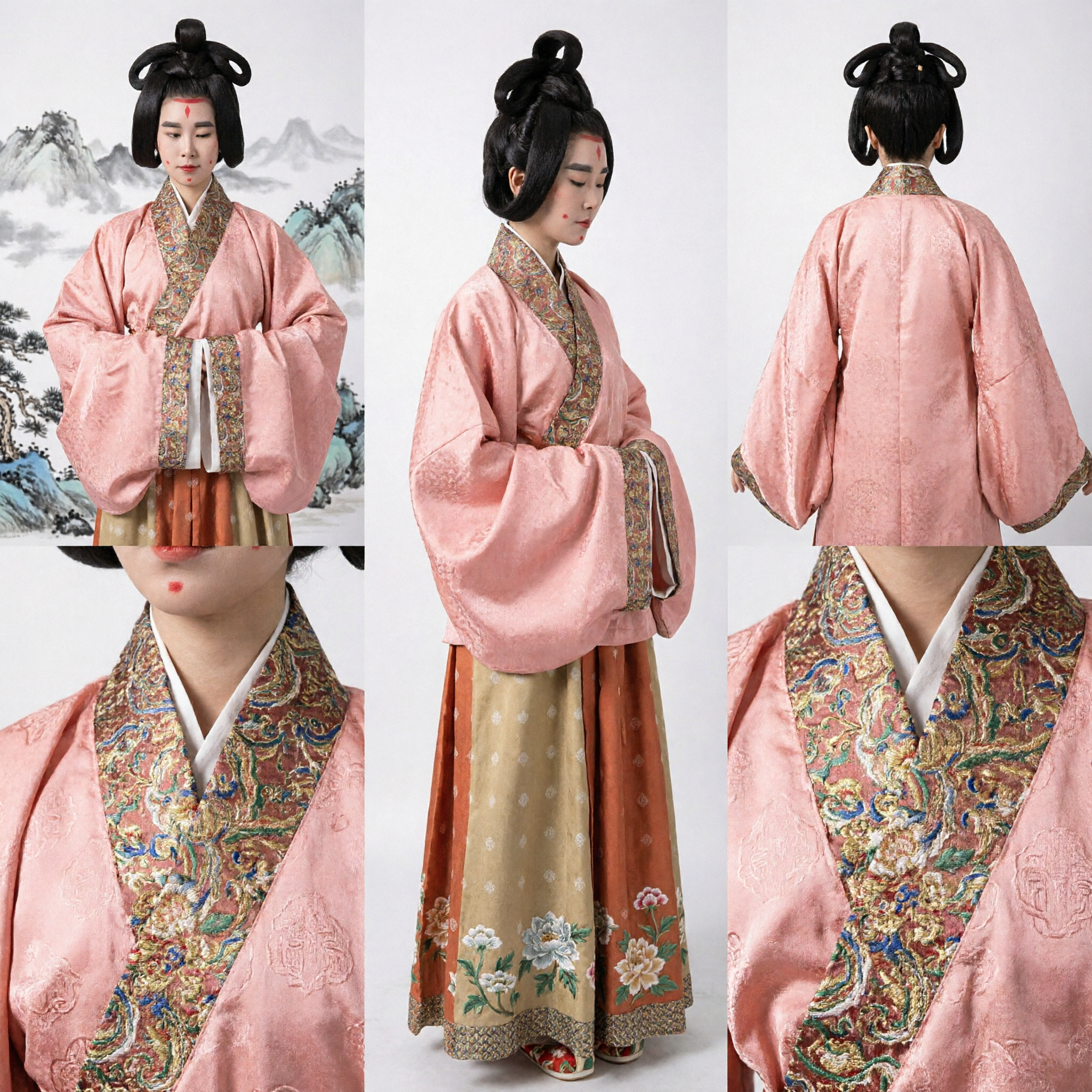 Traditional Chinese Tang Dynasty Hanfu Costume Ancient Noblewoman Pink Cross Collar Dress for Women Cosplay Performance - Asian Costume