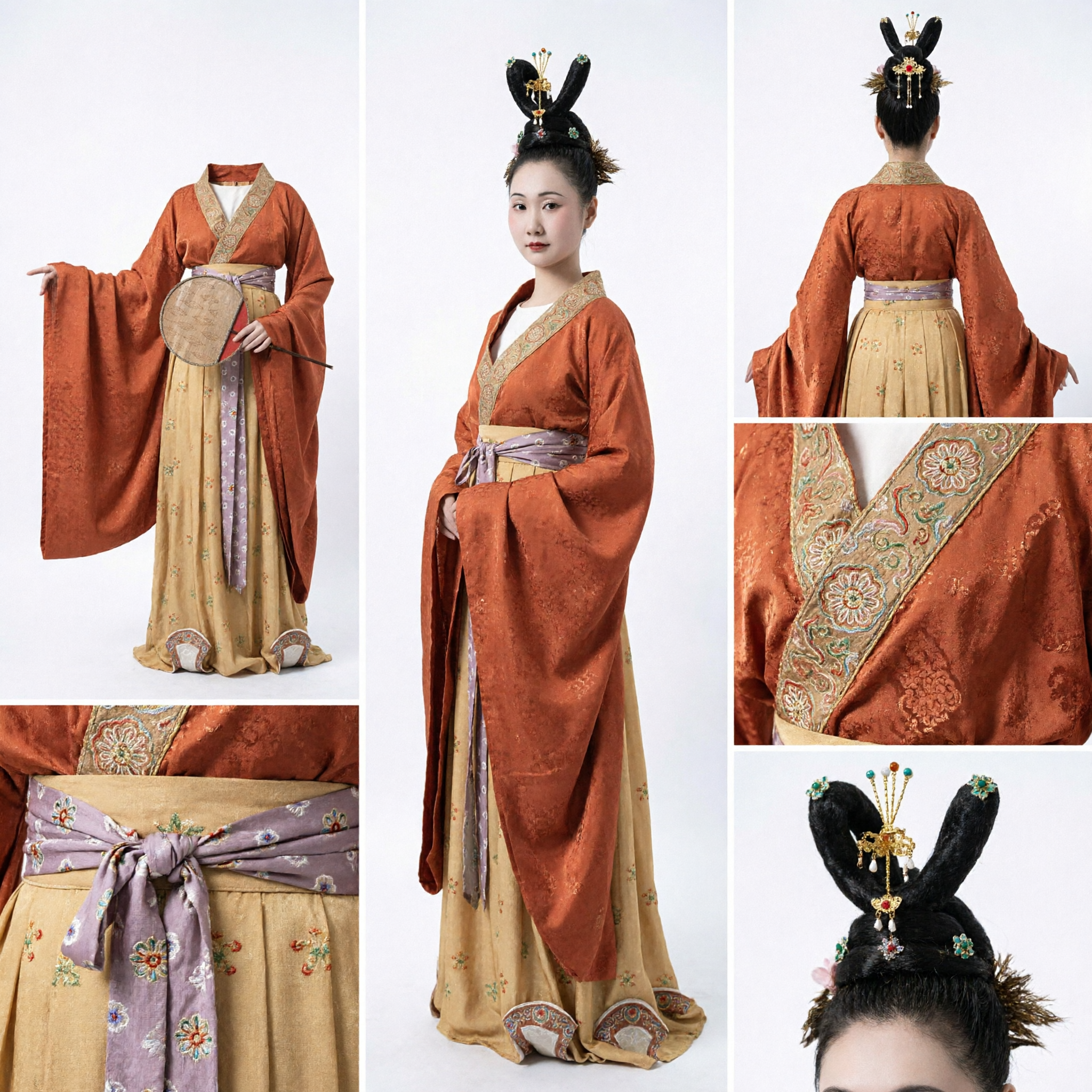 Women's Traditional Chinese Hanfu Tang Dynasty Palace Lady Costume Orange Robe for Cosplay and Stage Performance - Asian Costume