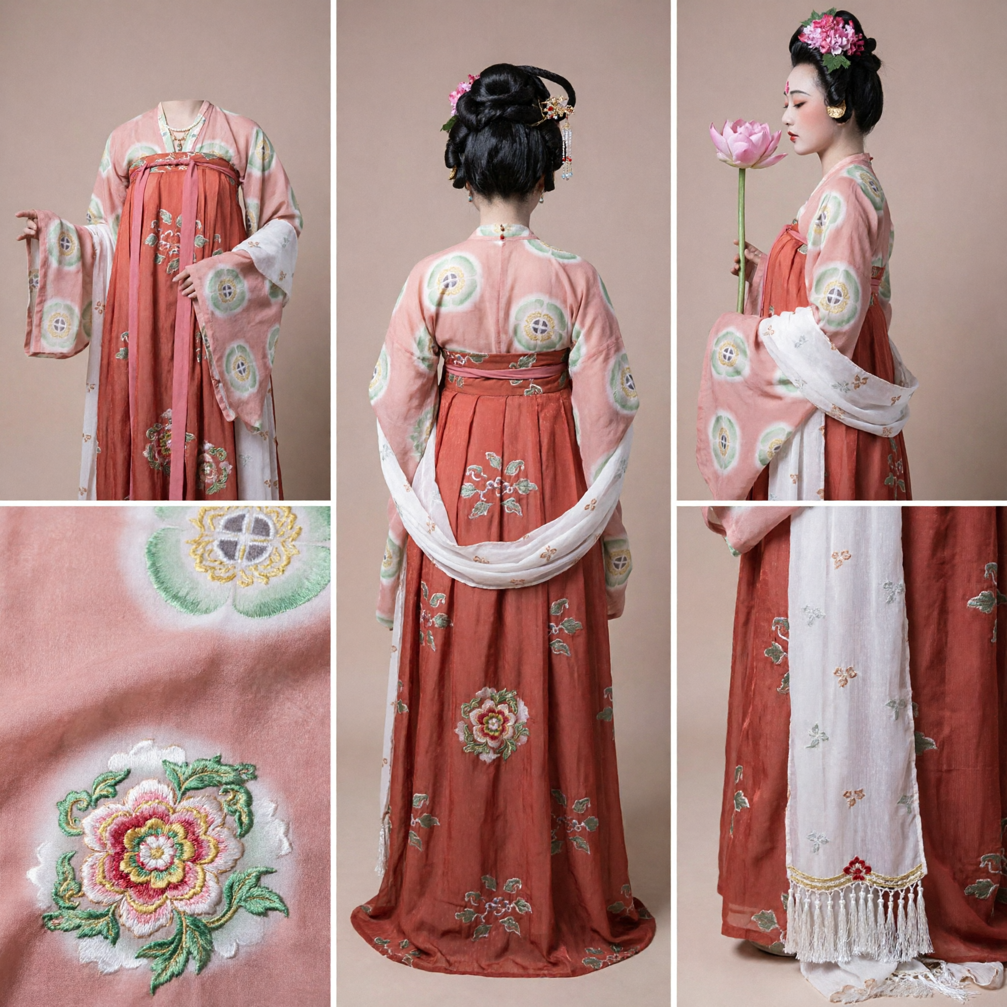 Traditional Chinese Tang Dynasty Hanfu Costume Ancient Princess Pink Qixiong Ruqun Dress for Women Photography - Asian Costume