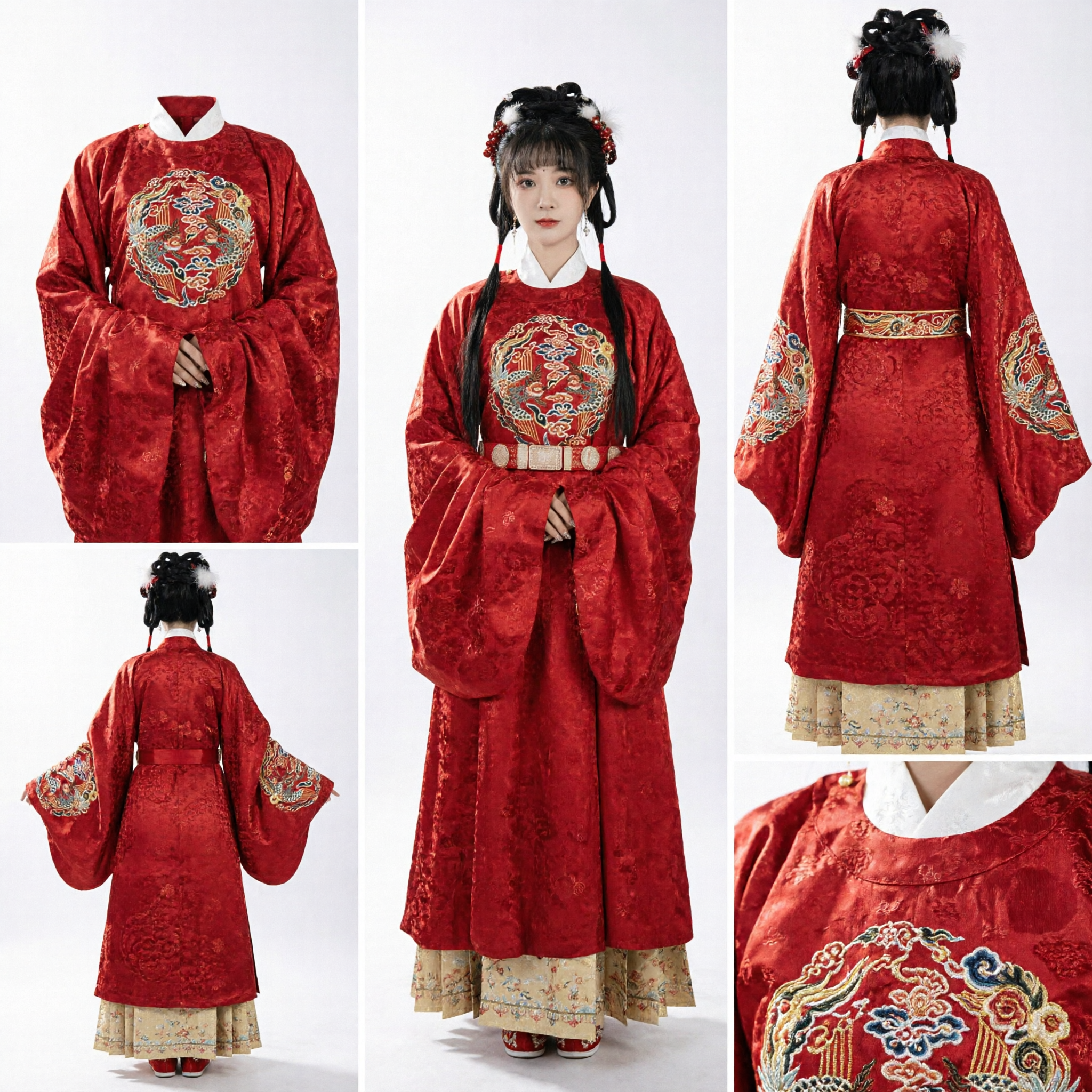 Traditional Chinese Ming Dynasty Hanfu Red Embroidered Dragon Robe Feiyufu Wedding Costume for Women - Asian Costume
