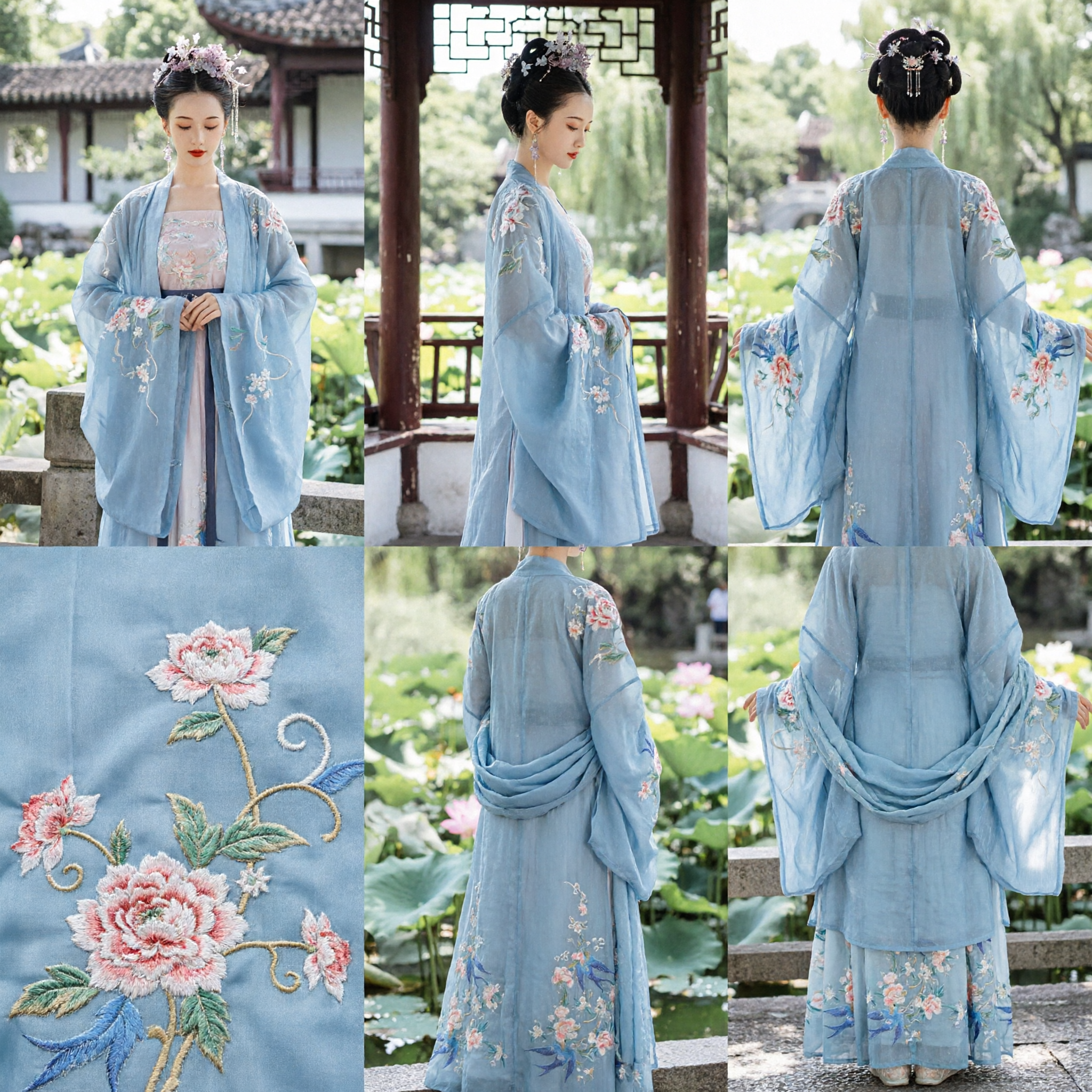 Exquisite Light Blue Embroidered Hanfu Traditional Chinese Ancient Fairy Dress for Women Photoshoot and Events - Asian Costume