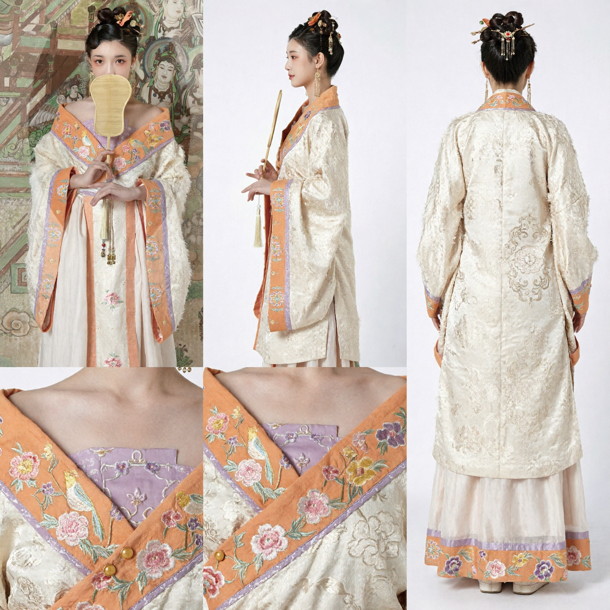 Ancient Chinese Tang Dynasty Palace Lady Hanfu Costume Women Traditional Embroidered Floral Dress with Fur Trim - Asian Costume