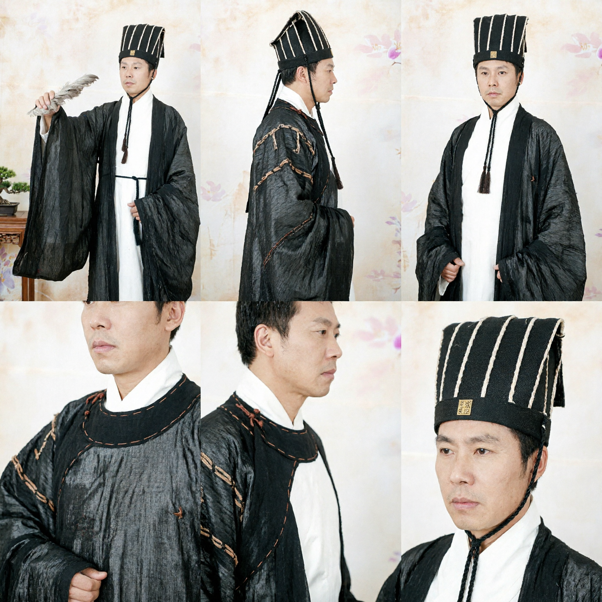 Ancient Chinese Three Kingdoms Scholar Costume Men Traditional Hanfu Black Robe Strategist Outfit for Cosplay - Asian Costume