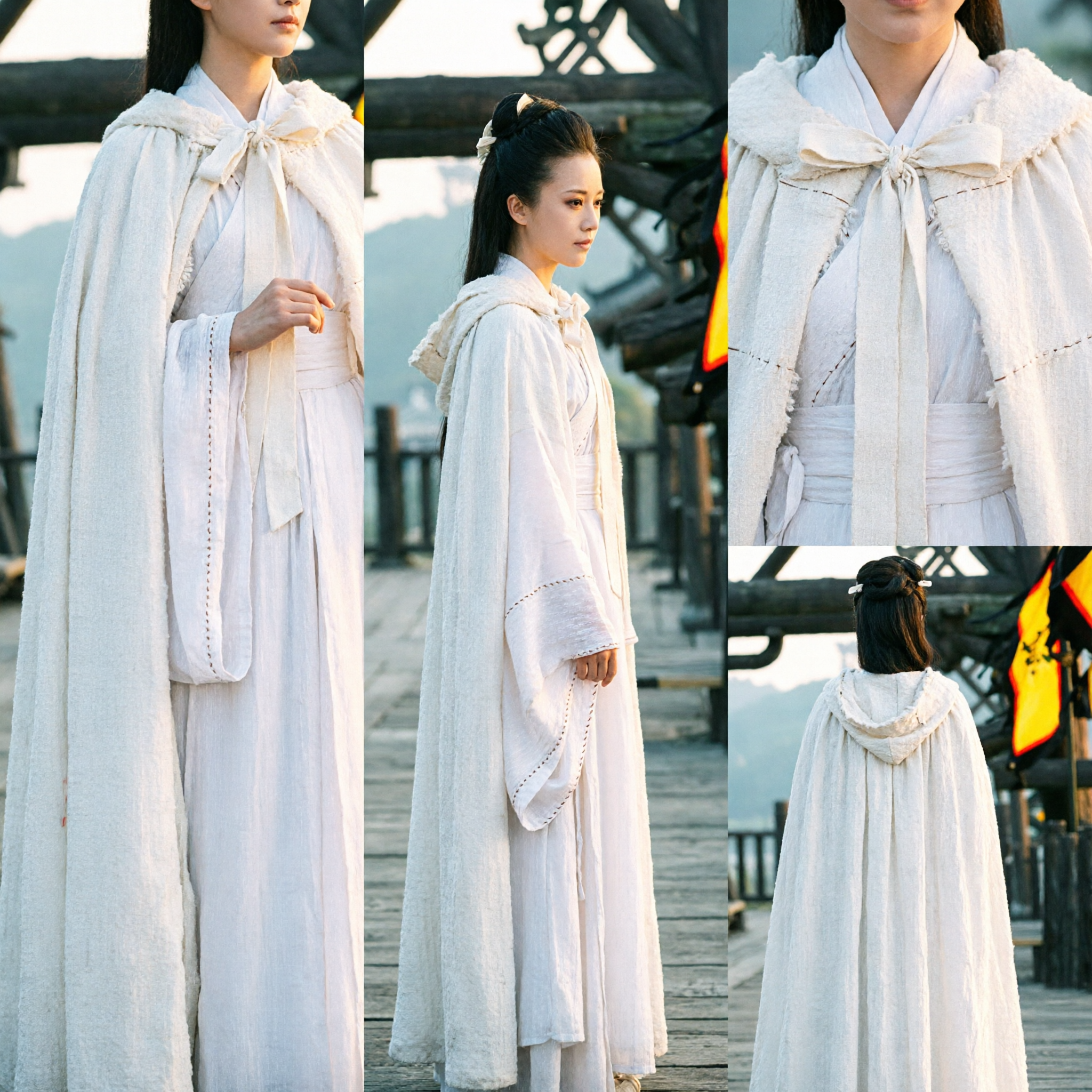 Elegant White Ancient Chinese Hanfu Costume with Cape and Oil Paper Umbrella for Women Cosplay - Asian Costume