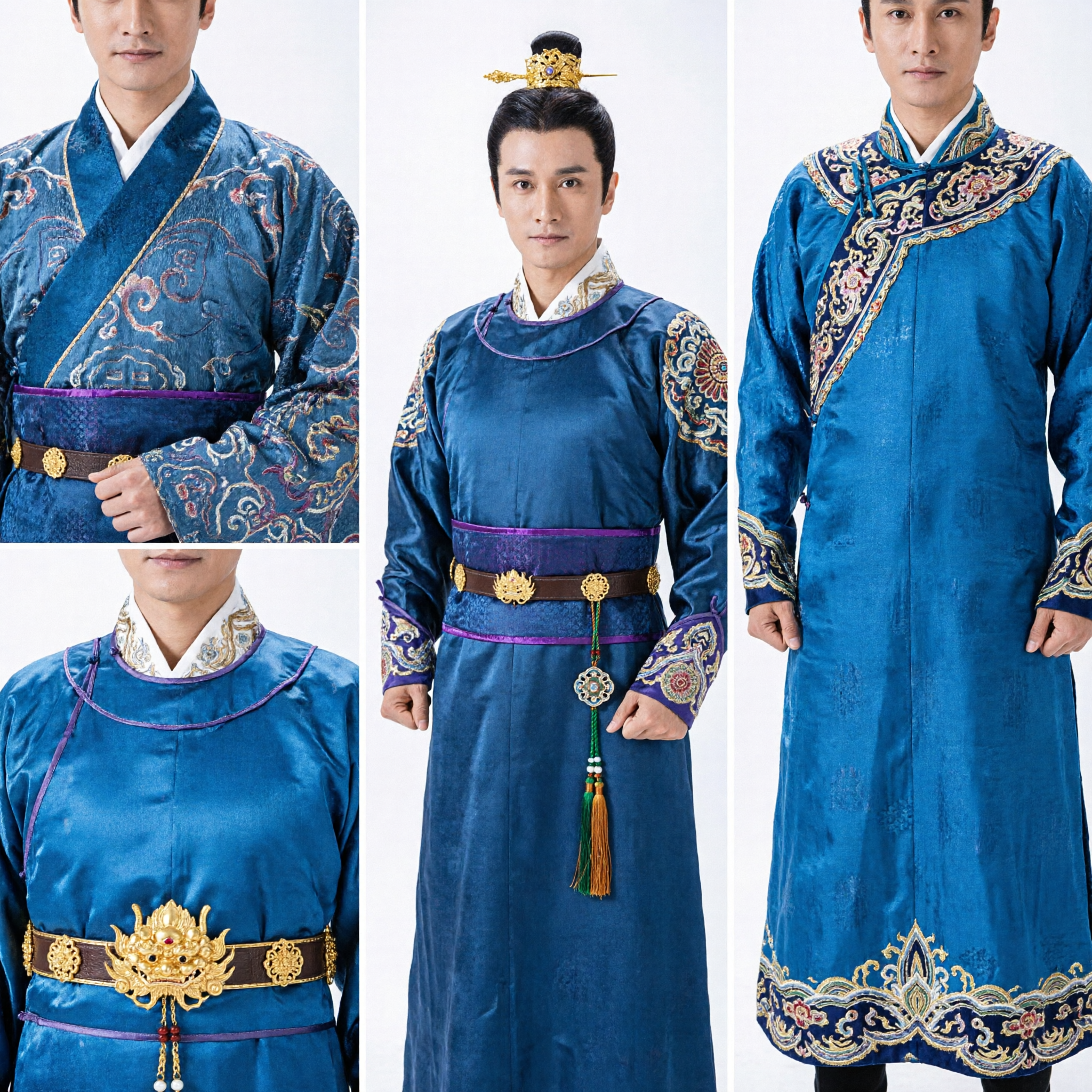 Ancient Chinese Prince Blue Robe Hanfu Costume Men Traditional Tang Dynasty Nobleman Outfit - Asian Costume