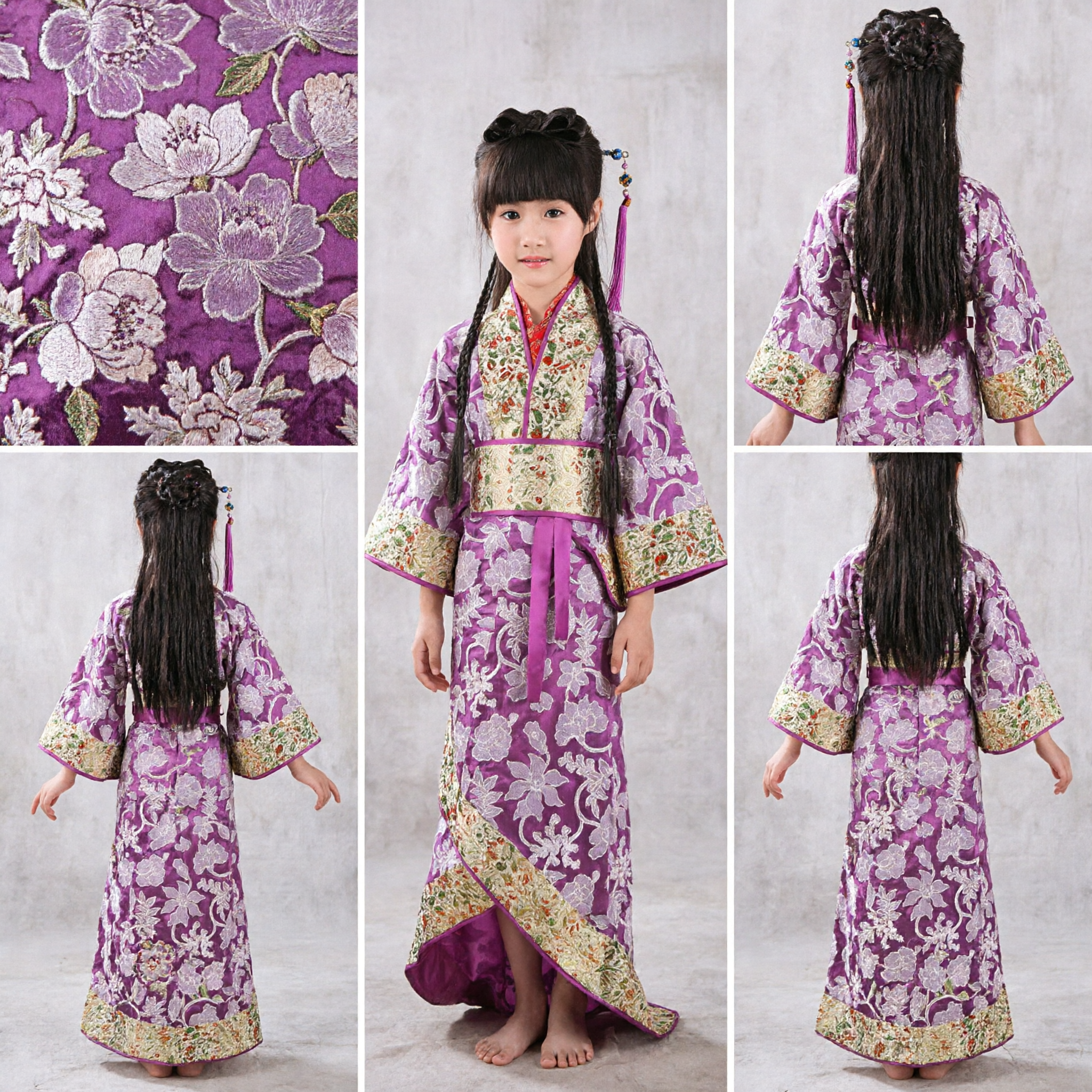 Girls Purple Floral Hanfu Costume Traditional Chinese Ancient Fairy Dress for Kids Stage Performance - Asian Costume