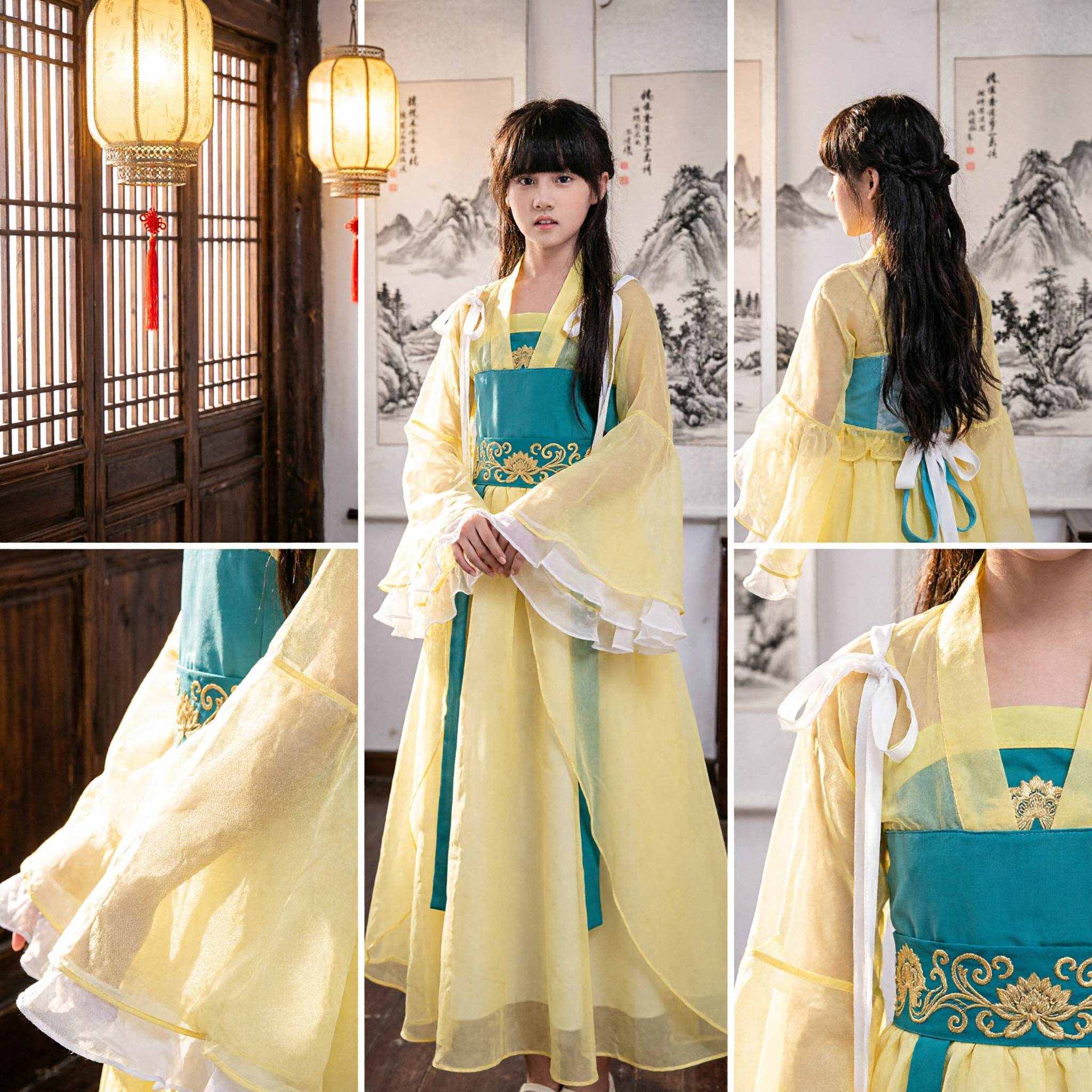 Kids Traditional Chinese Hanfu Dress Yellow Ancient Fairy Costume for Girls Dance Performance Photography - Asian Costume