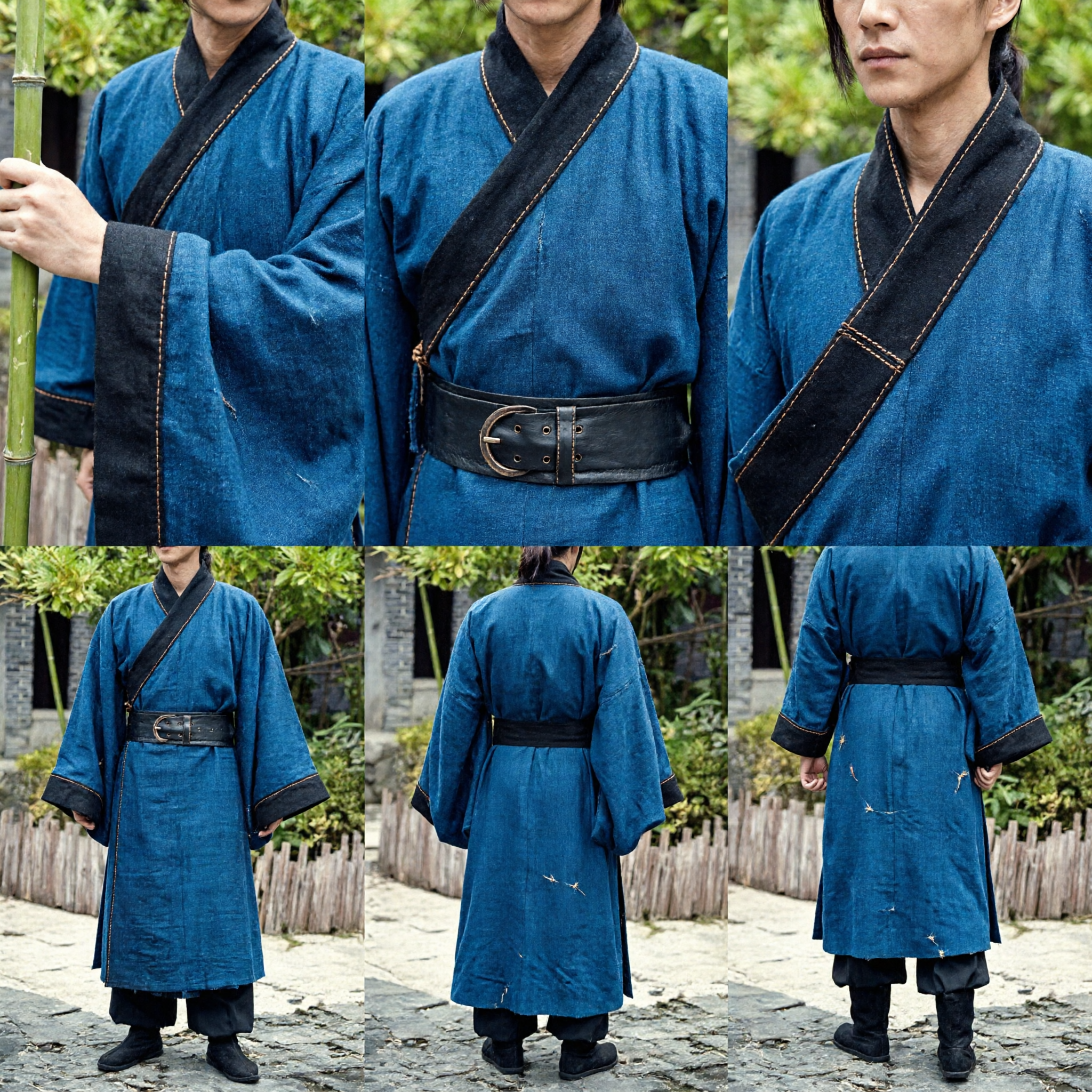 Authentic Ancient Chinese Hanfu Men's Blue Cross-Collar Robe Wuxia Martial Arts Cosplay Costume - Asian Costume