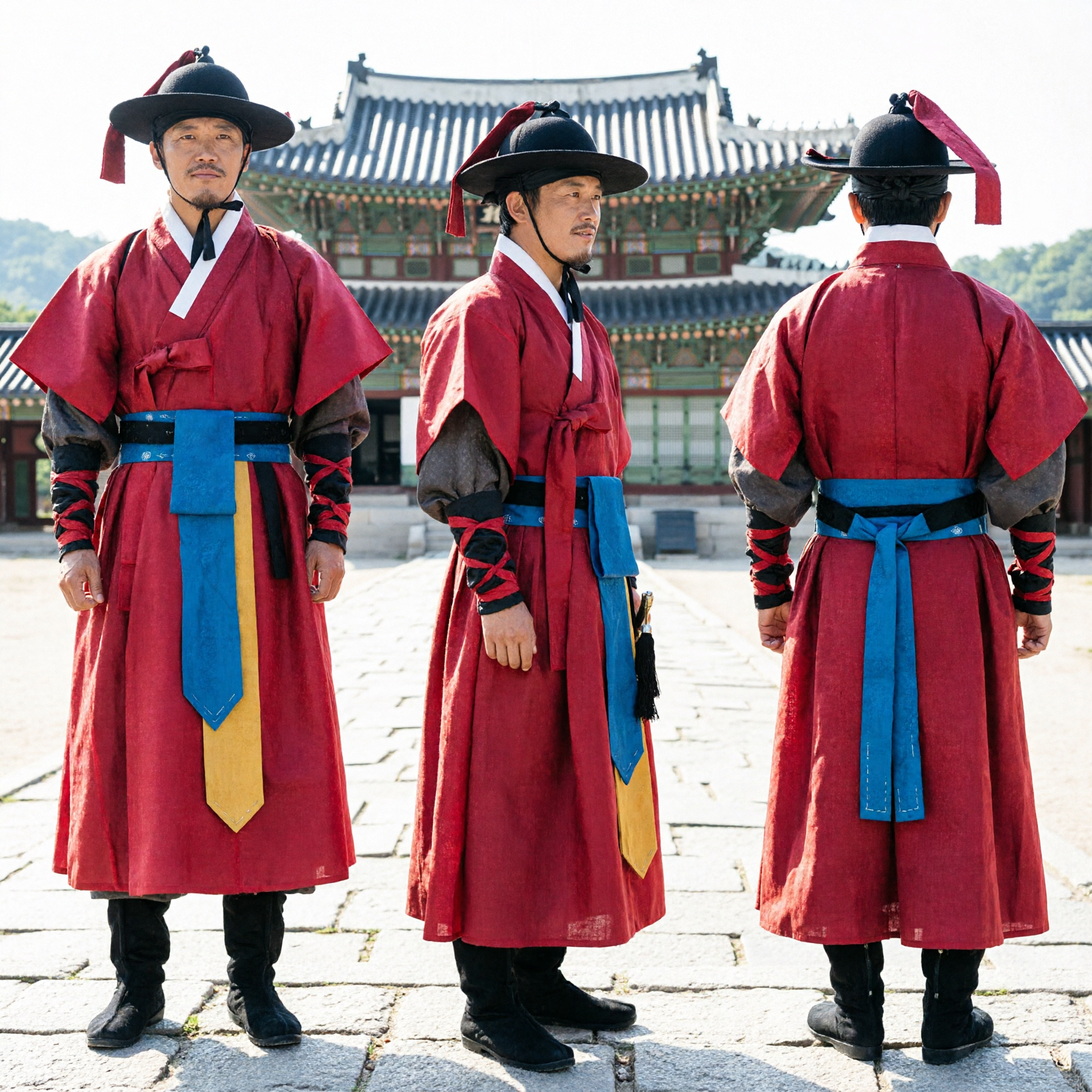 Men's Red Korean Royal Guard Hanbok Costume Traditional Warrior Uniform for Historical Drama Cosplay - Asian Costume