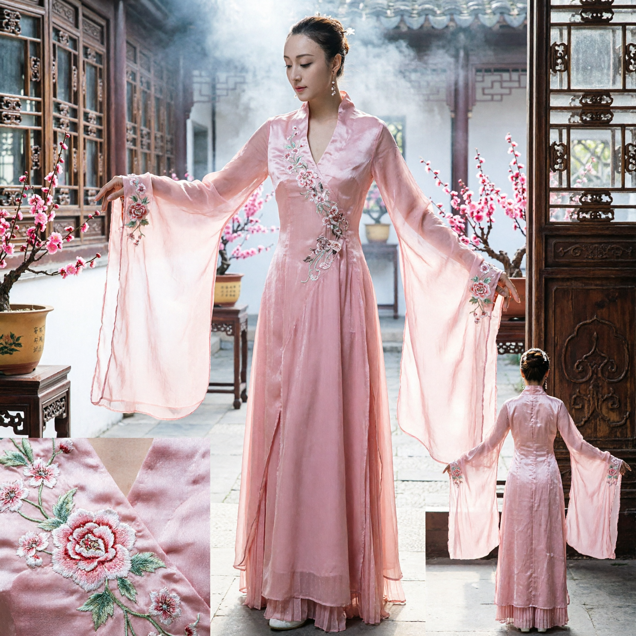 Chinese Traditional Pink Classical Dance Costume Hanfu Dress with Water Sleeves for Women Stage Performance - Asian Costume