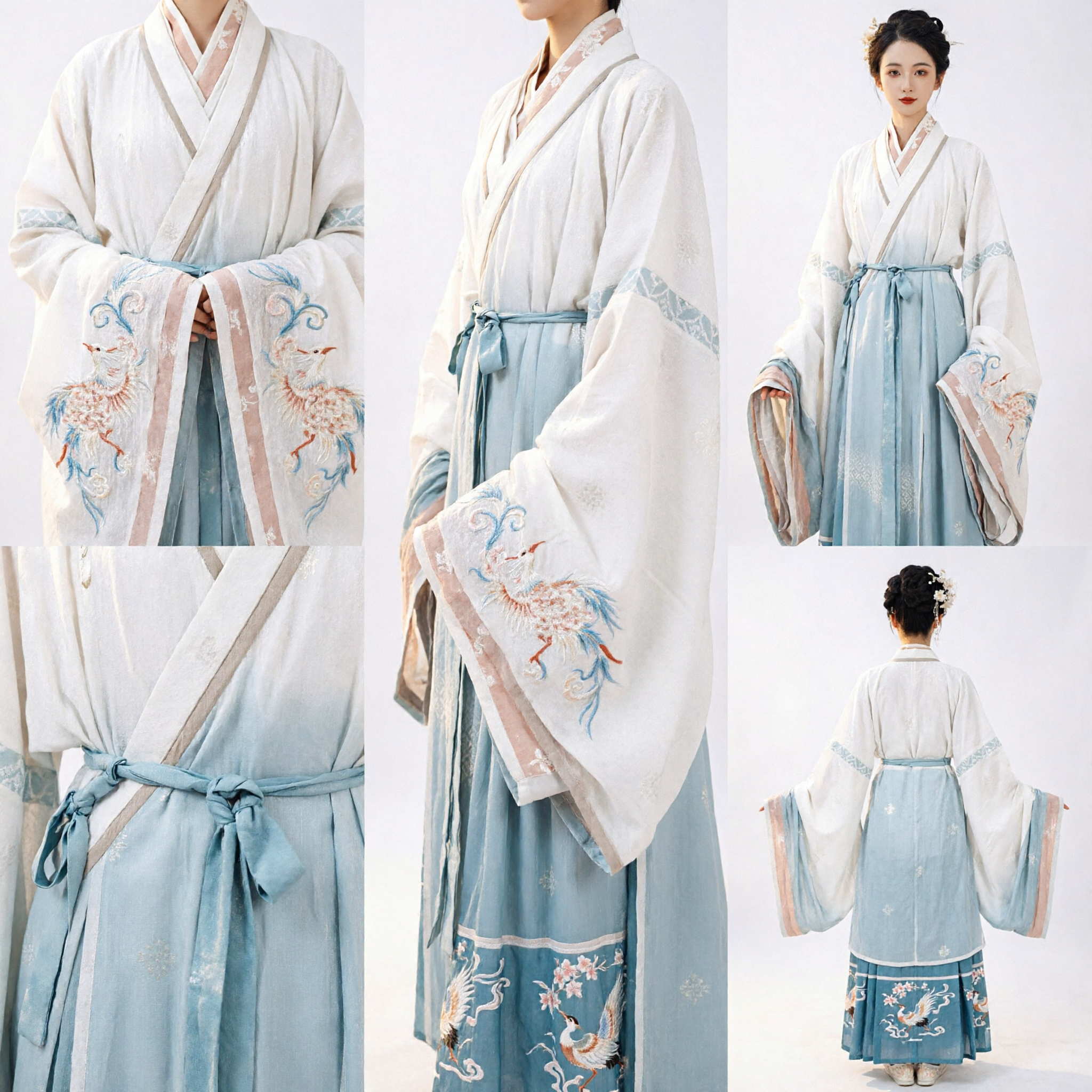 Traditional Chinese Hanfu Costume Women Elegant White Top Blue Skirt Ancient Style Dress for Photography and Performance - Asian Costume