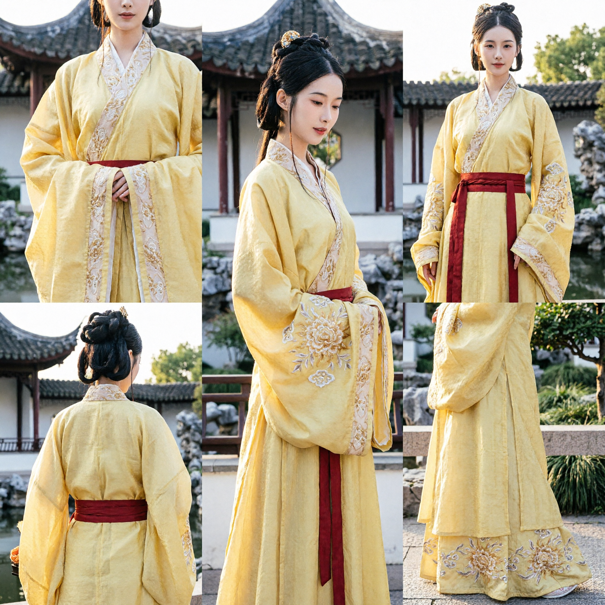 Elegant Yellow Chinese Hanfu Traditional Tang Dynasty Ancient Costume for Women Historical Cosplay Dress - Asian Costume
