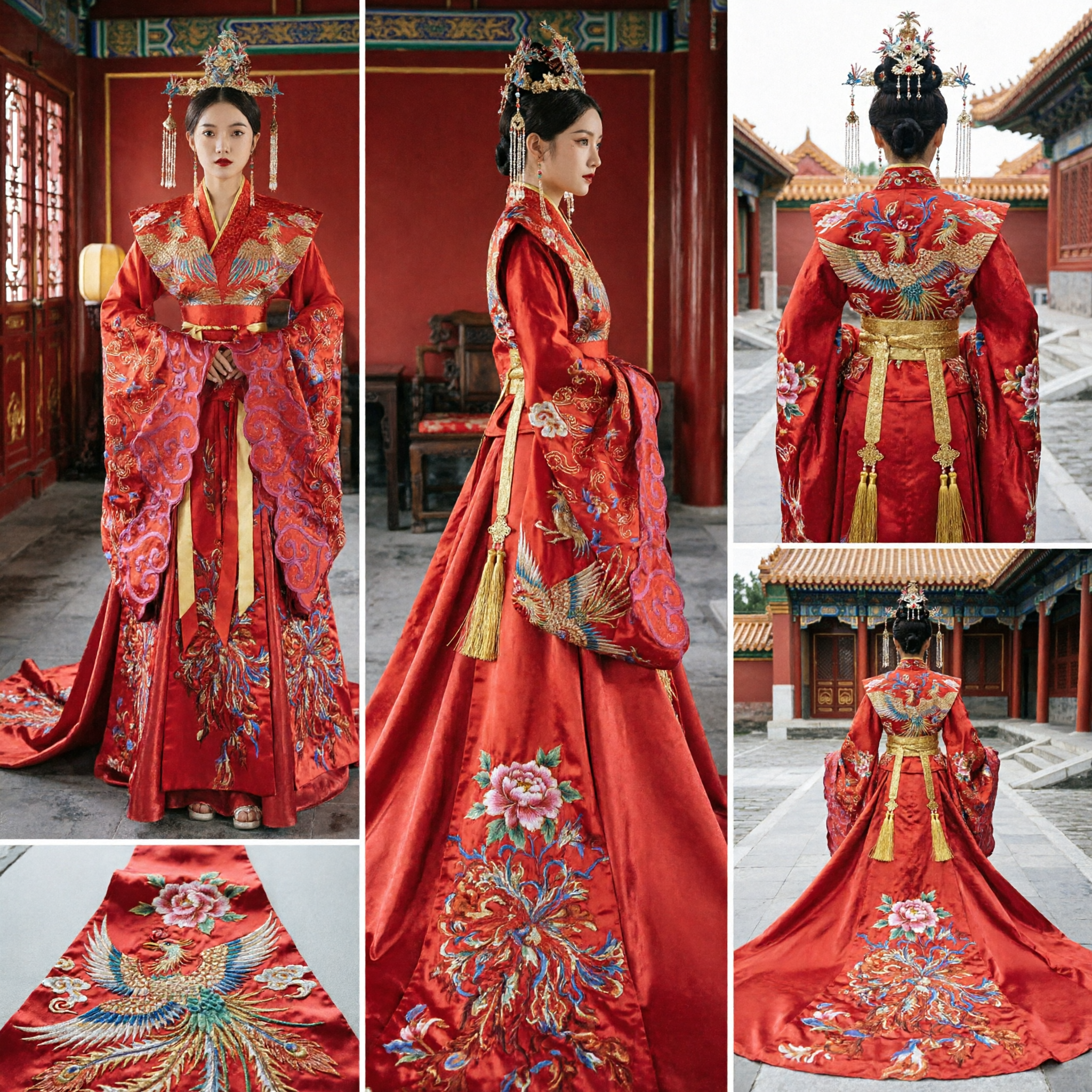 Chinese Traditional Wedding Dress Ancient Bride Red Phoenix Robe Xiu He Fu Hanfu Costume for Women - Asian Costume