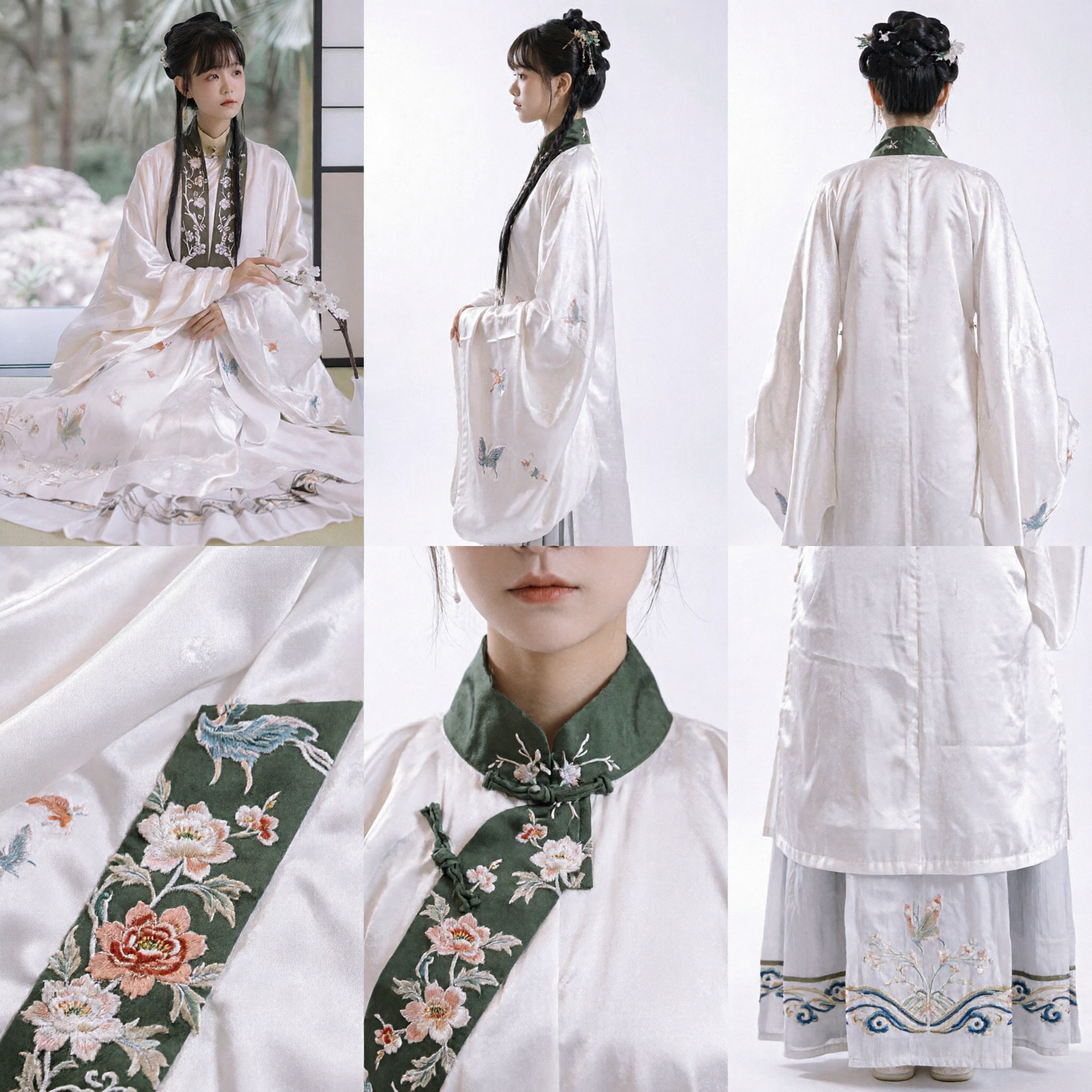 Elegant White Hanfu Traditional Chinese Clothing Embroidered Floral Dress Set for Women Cosplay Photography Occasions - Asian Costume