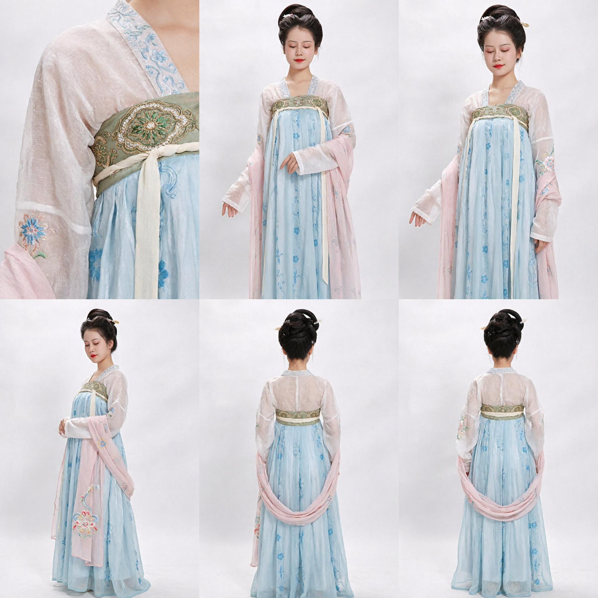 Ancient Chinese Hanfu Tang Dynasty Style Embroidered Blue Fairy Dress Traditional Costume for Women - Asian Costume