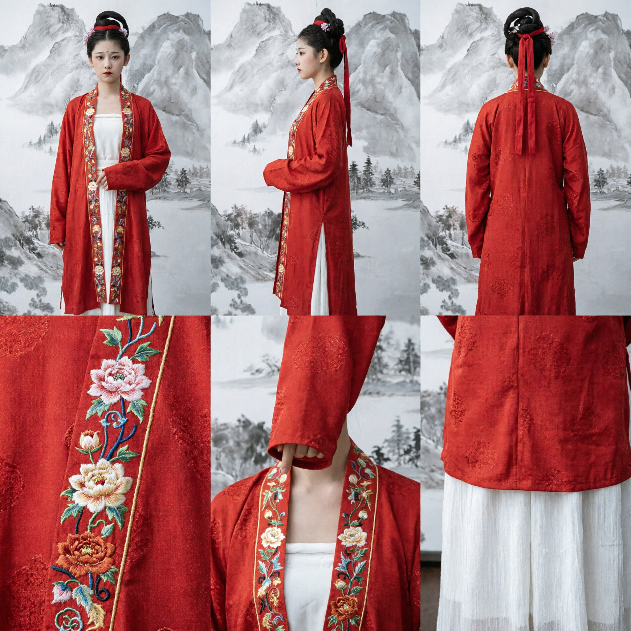 Elegant Red Embroidered Hanfu Traditional Chinese Ancient Costume Song Dynasty Style Robe for Women - Asian Costume