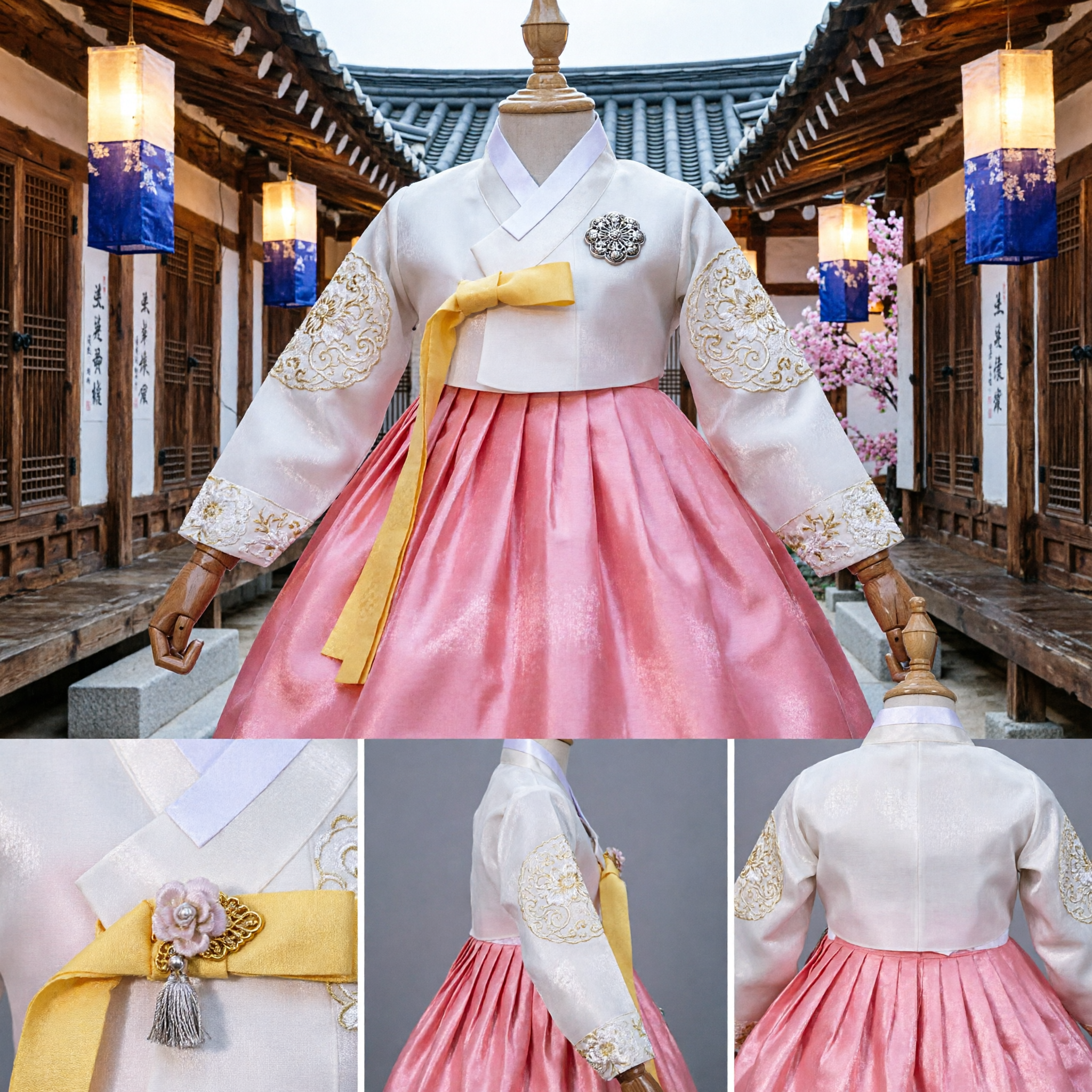 Traditional Korean Hanbok for Girls Pink Chima White Jeogori Embroidered Kids Dress Festival Costume - Asian Costume