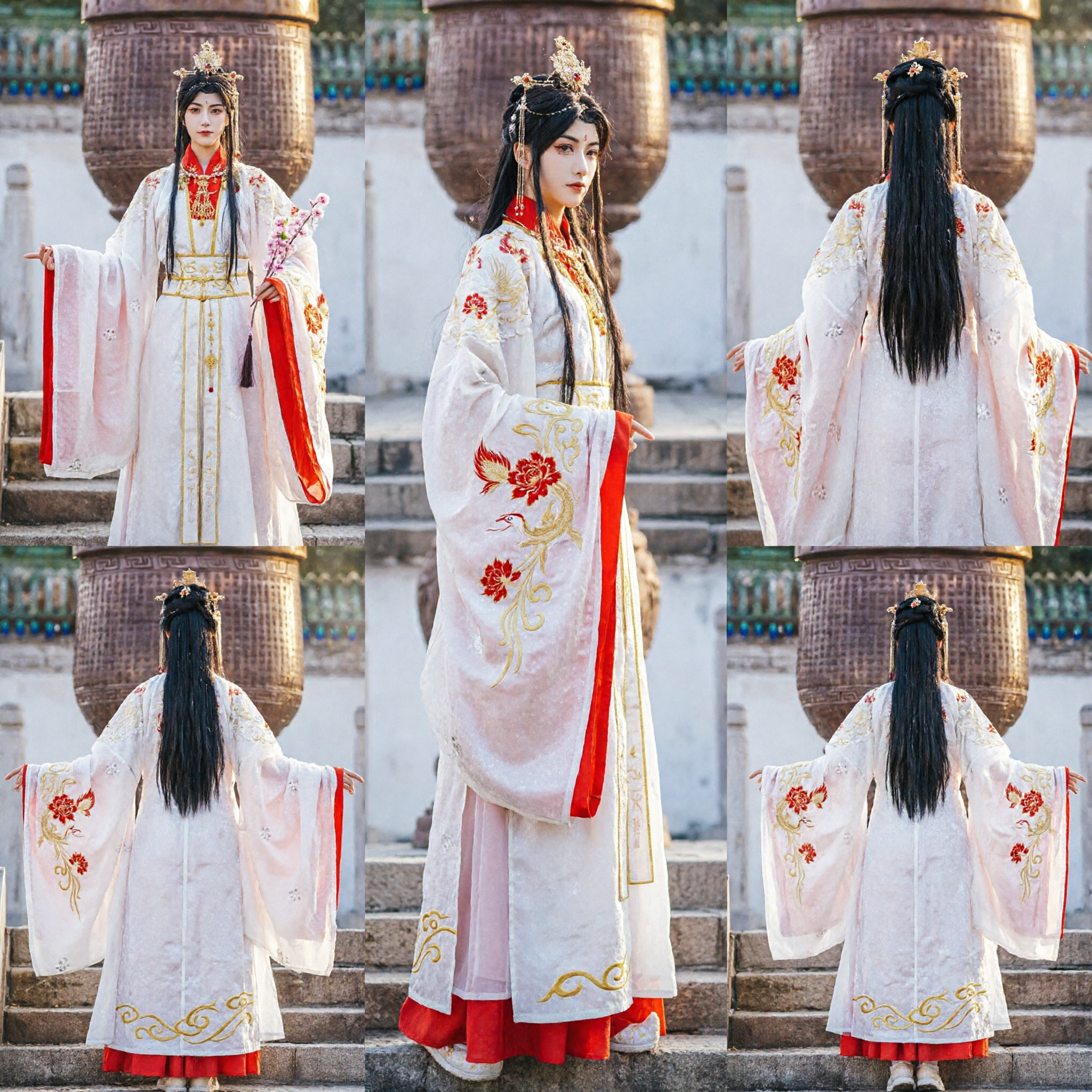 Chinese Traditional Hanfu Swordsman Costume White and Red Wuxia Xianxia Cosplay Dress for Women - Asian Costume