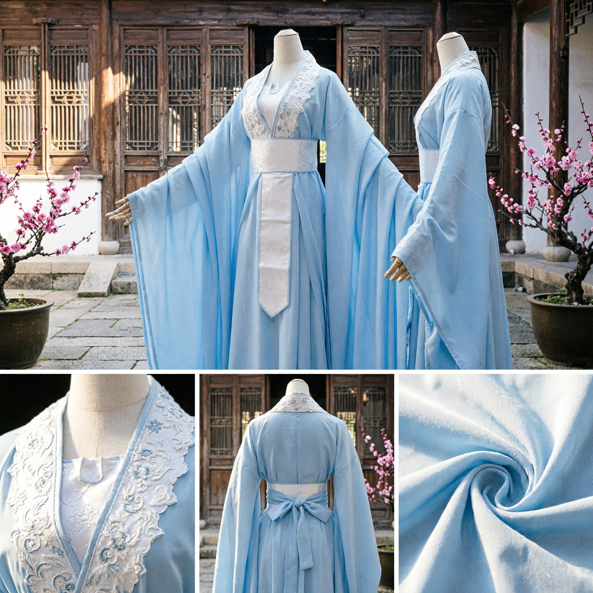 Traditional Chinese Hanfu Ancient Costume Light Blue Fairy Dress Wide Sleeve Clothing for Women Performance Cosplay - Asian Costume