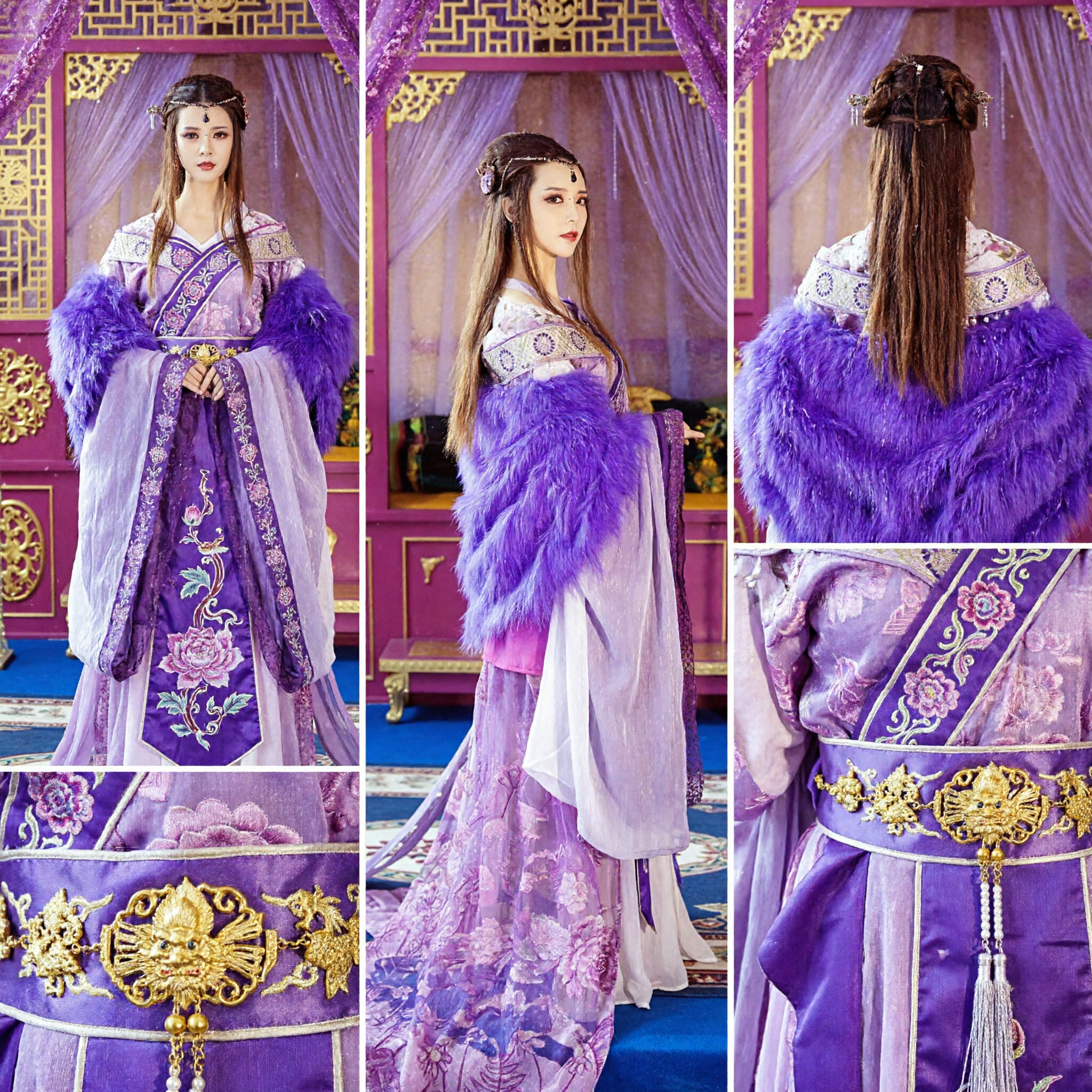 Ancient Chinese Tang Dynasty Princess Costume Purple Fur Hanfu Dress Traditional Clothing for Women Cosplay - Asian Costume
