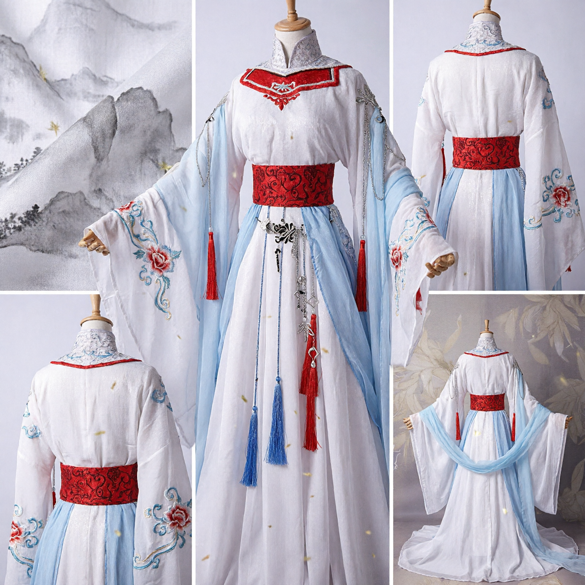 Traditional Chinese Hanfu Dress for Women Ancient Tang Dynasty Fairy Costume with Embroidery Red Sash for Cosplay - Asian Costume