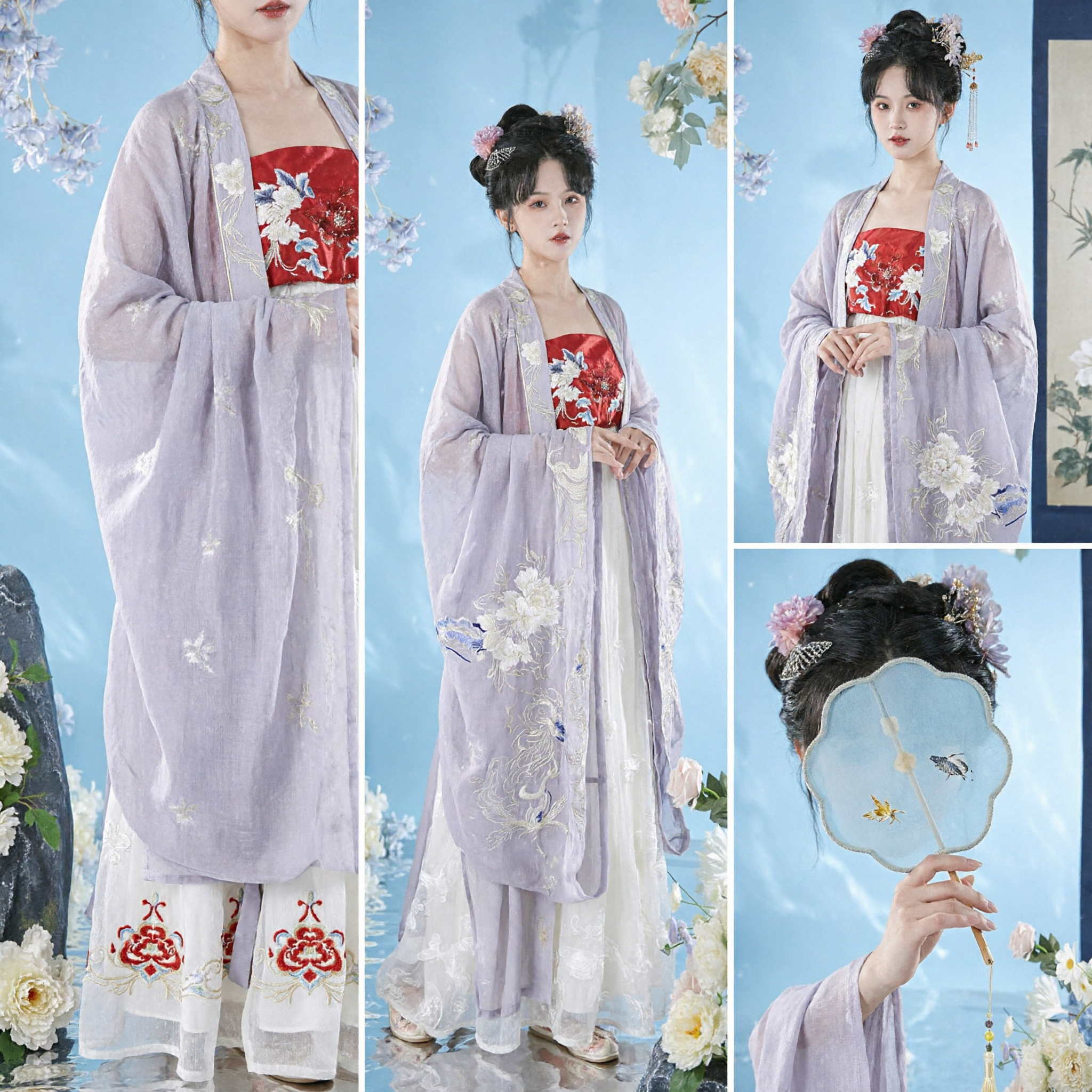 Elegant Purple Chinese Hanfu Traditional Ancient Costume Floral Embroidered Fairy Dress for Women Festival - Asian Costume