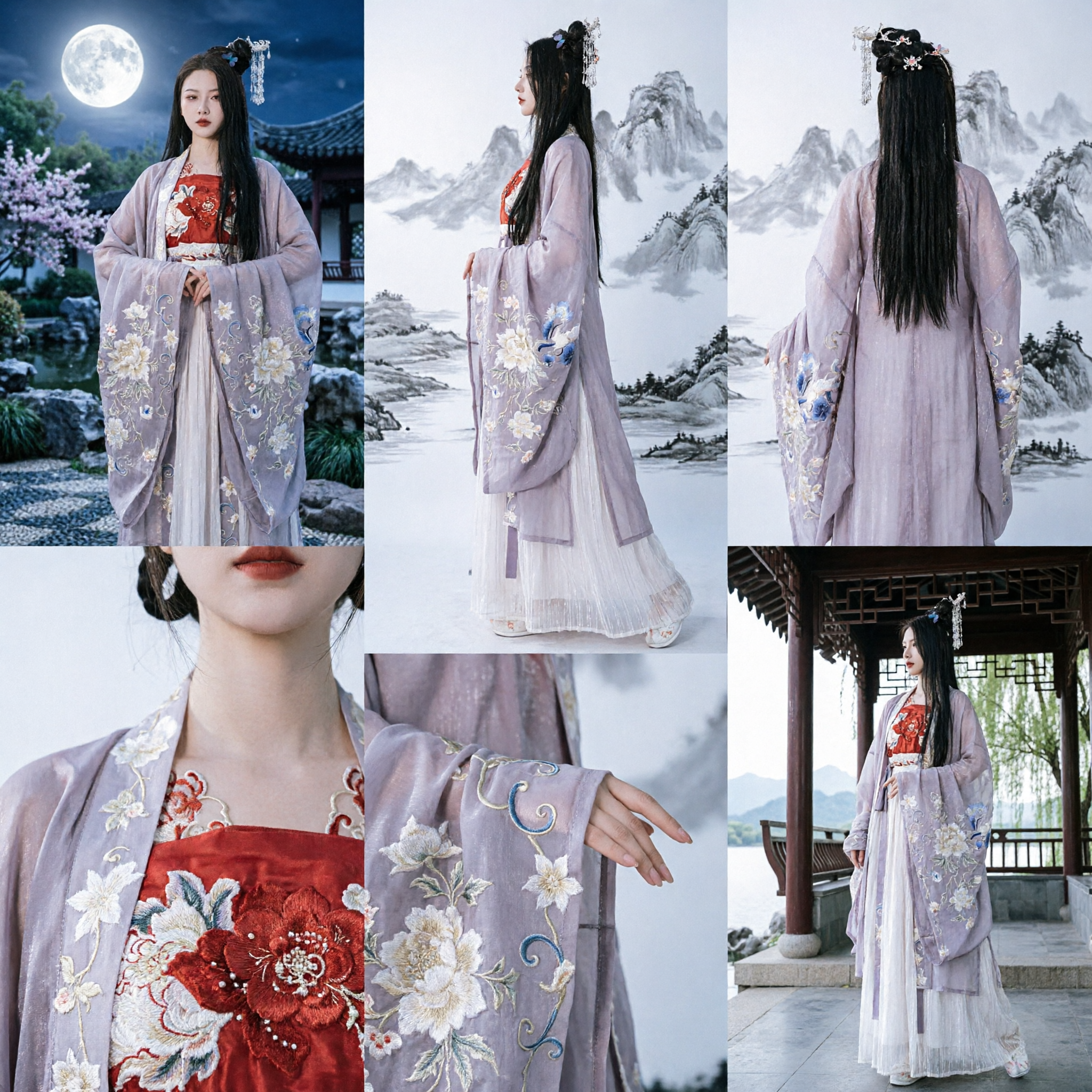 Elegant Purple Traditional Chinese Hanfu Dress for Women Ancient Fairy Costume with Floral Embroidery - Asian Costume