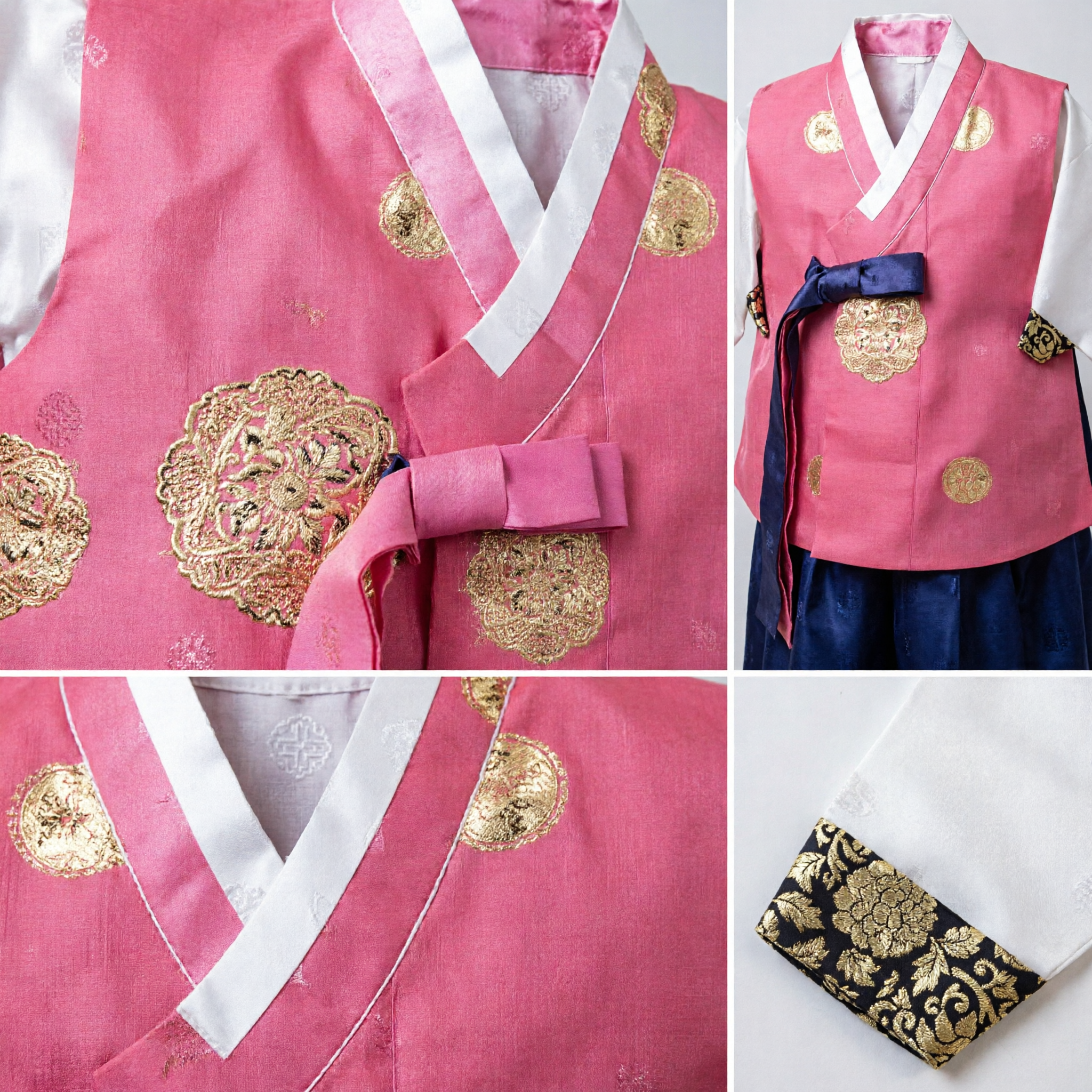 Traditional Korean Hanbok Pink Jeogori with Gold Embroidery Kids Costume for Doljanchi Wedding and Festivals - Asian Costume