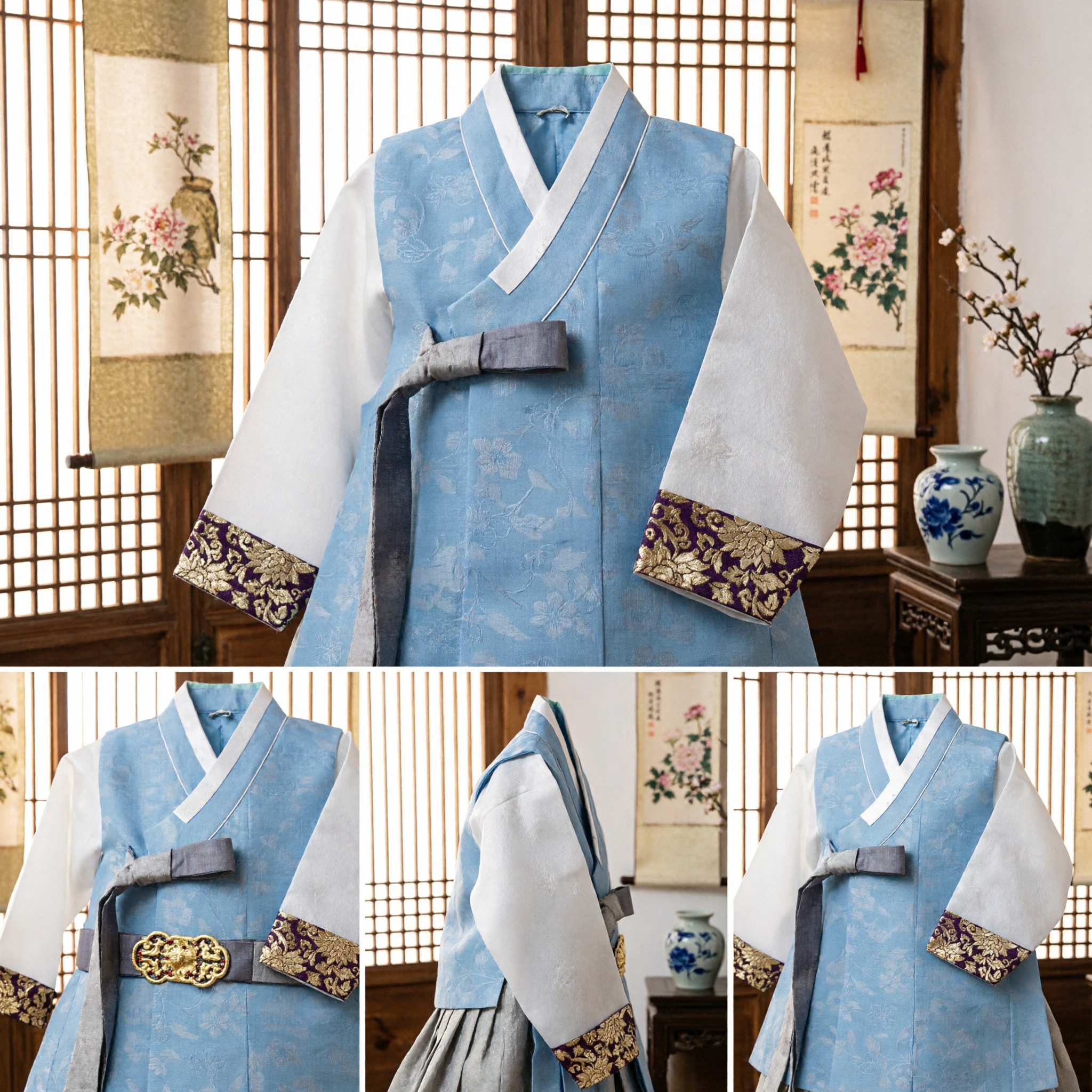 Traditional Korean Boy's Hanbok Set Light Blue Jeogori for First Birthday Doljanchi and Wedding Ceremonies - Asian Costume