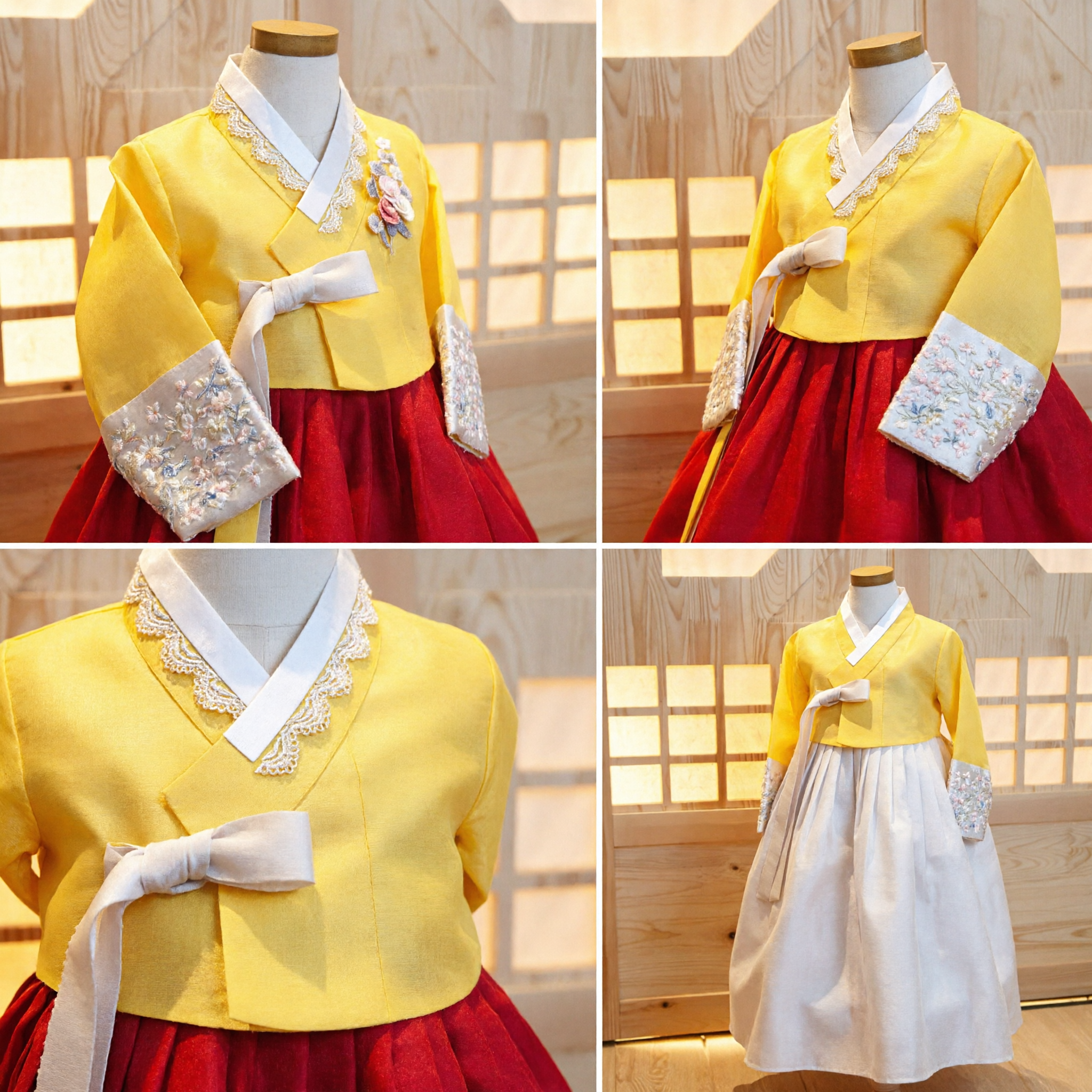 Girls Traditional Korean Hanbok Dress Yellow Top Red Skirt Costume for Festivals and Weddings - Asian Costume