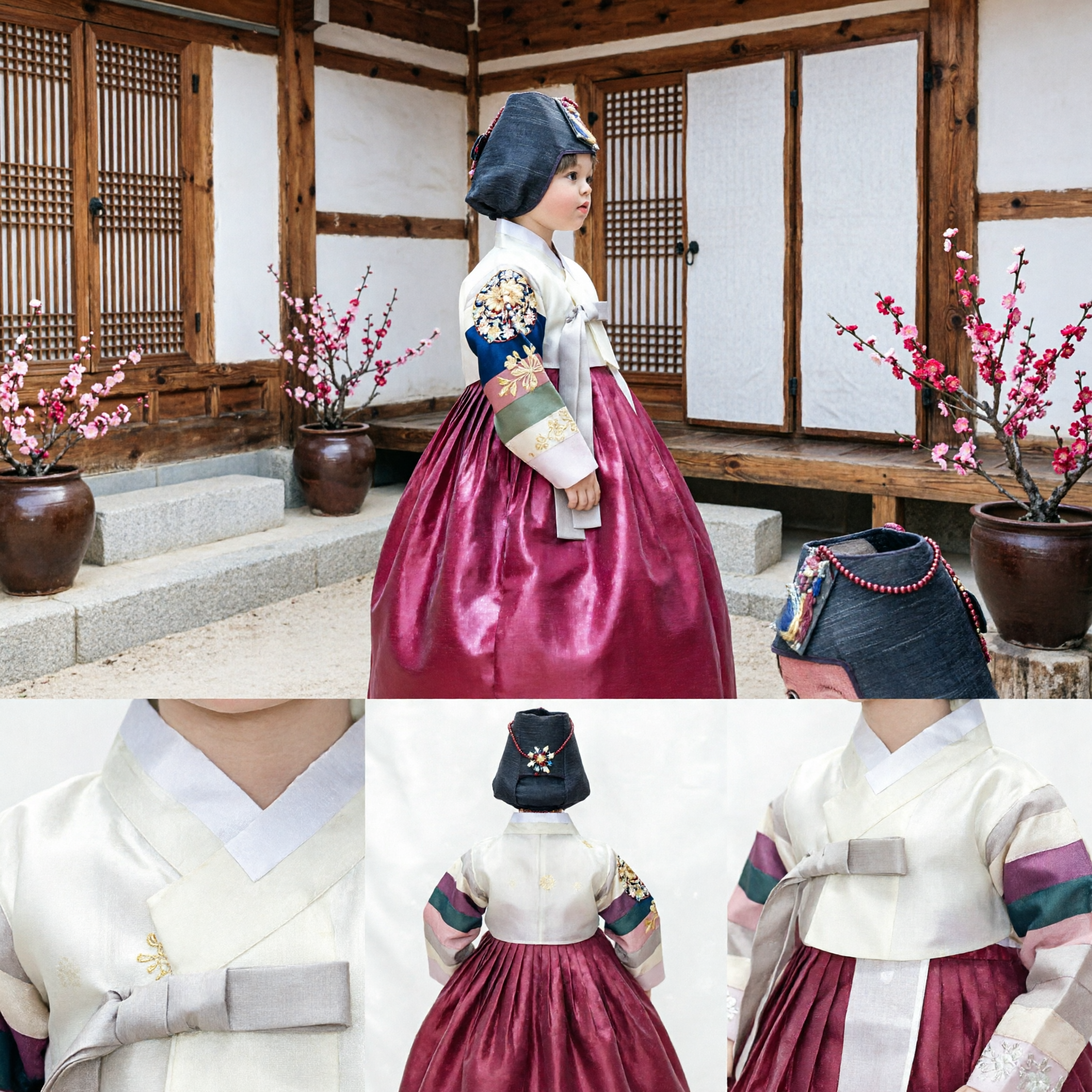 Authentic Traditional Korean Hanbok Doll with Colorful Saekdong Sleeves and Red Skirt Cultural Gift - Asian Costume