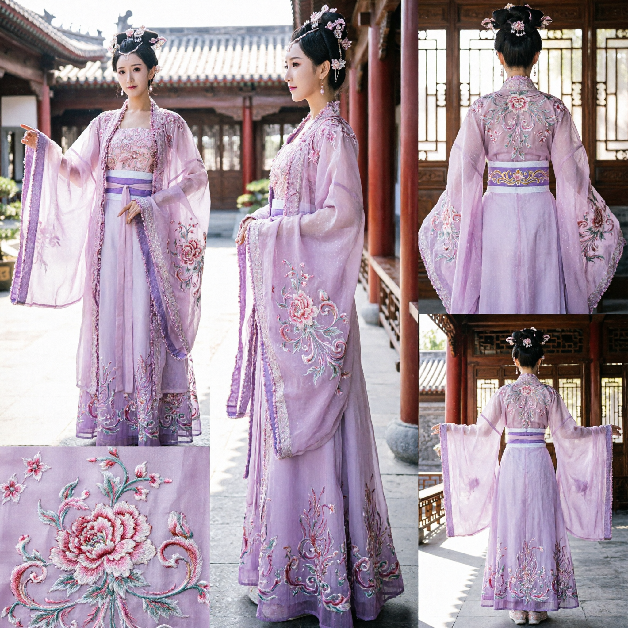 Elegant Pink and Purple Traditional Chinese Hanfu Costume Ancient Embroidered Fairy Dress for Women - Asian Costume