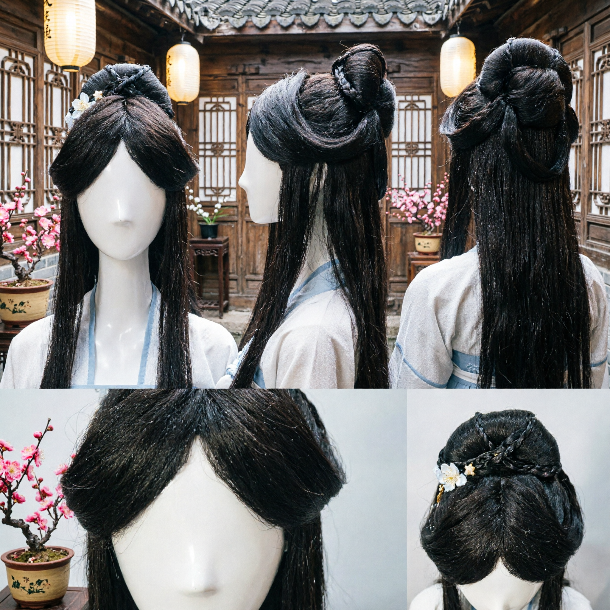 Traditional Ancient Chinese Black Long Hair Wig Hanfu Headpiece for Women Cosplay and Historical Drama - Asian Costume