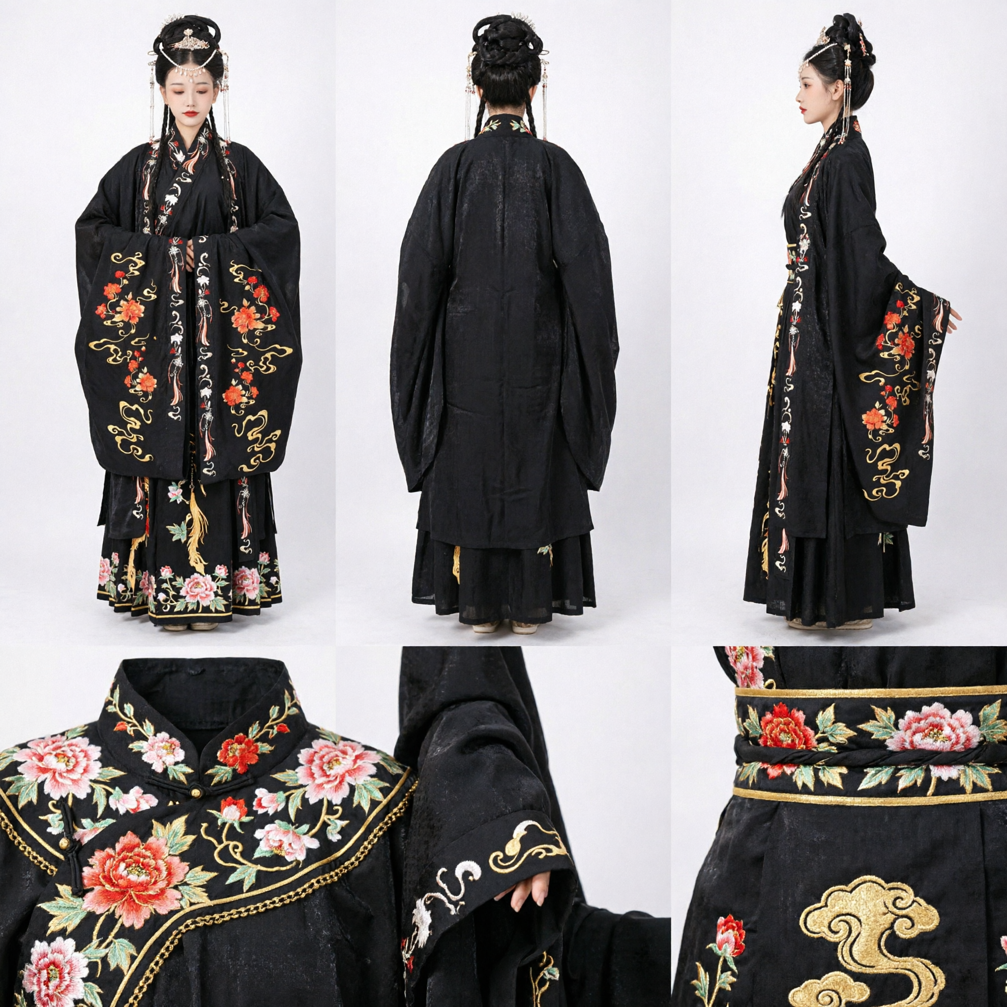 Traditional Chinese Black Hanfu Ancient Costume Elegant Embroidered Robe for Women Historical Cosplay and Performance - Asian Costume