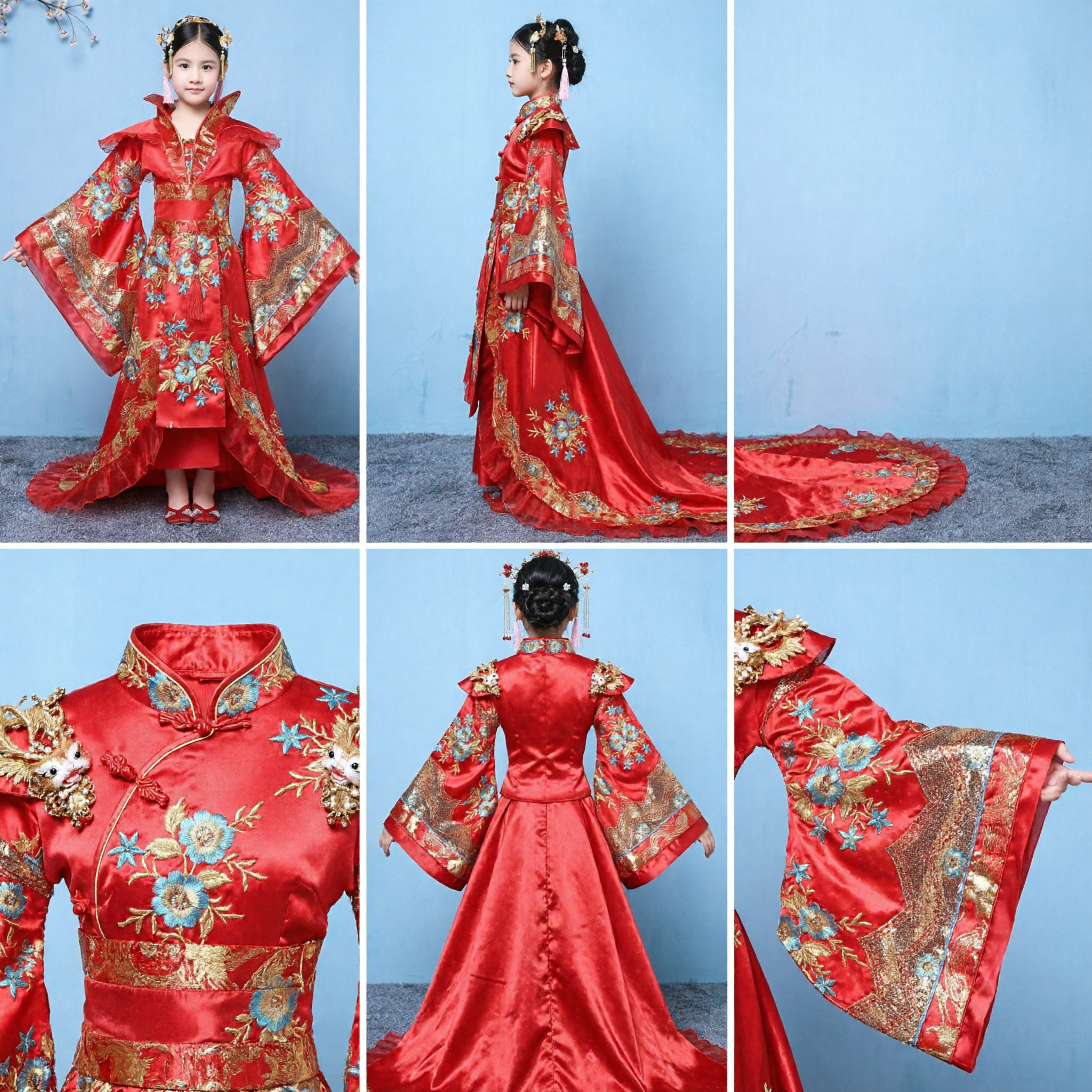 Chinese Traditional Red Hanfu Dress for Girls Kids Embroidered Tang Dynasty Costume Stage Performance Outfit - Asian Costume
