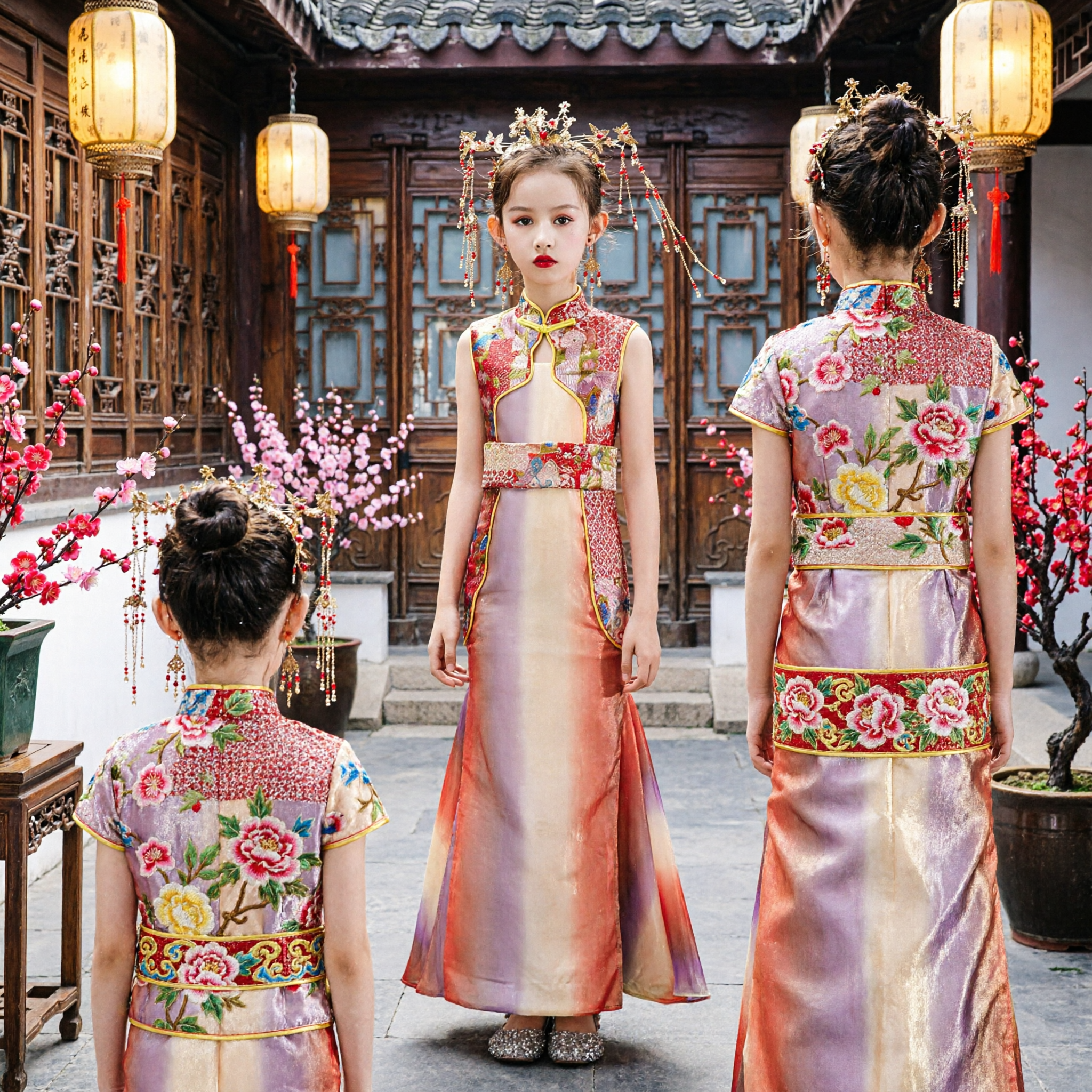 Girls Traditional Chinese Cheongsam Dress Embroidered Sleeveless Qipao Set for Wedding Flower Girl Performance - Asian Costume