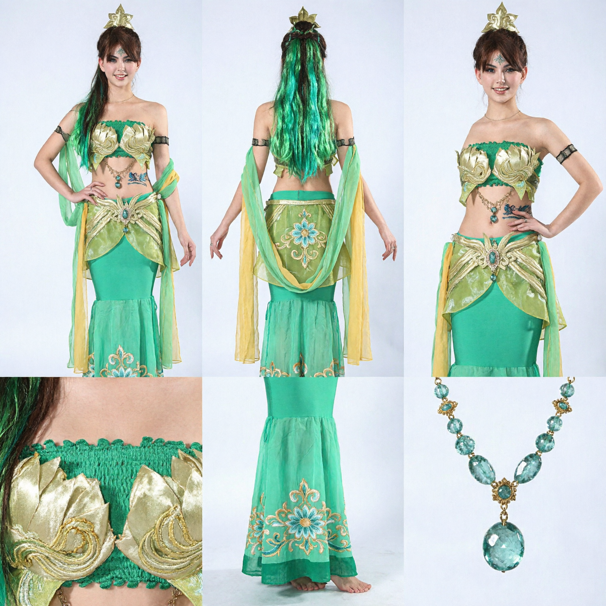 Women's Green Fairy Ancient Chinese Dance Costume Fantasy Leaf Outfit for Stage Performance and Cosplay - Asian Costume