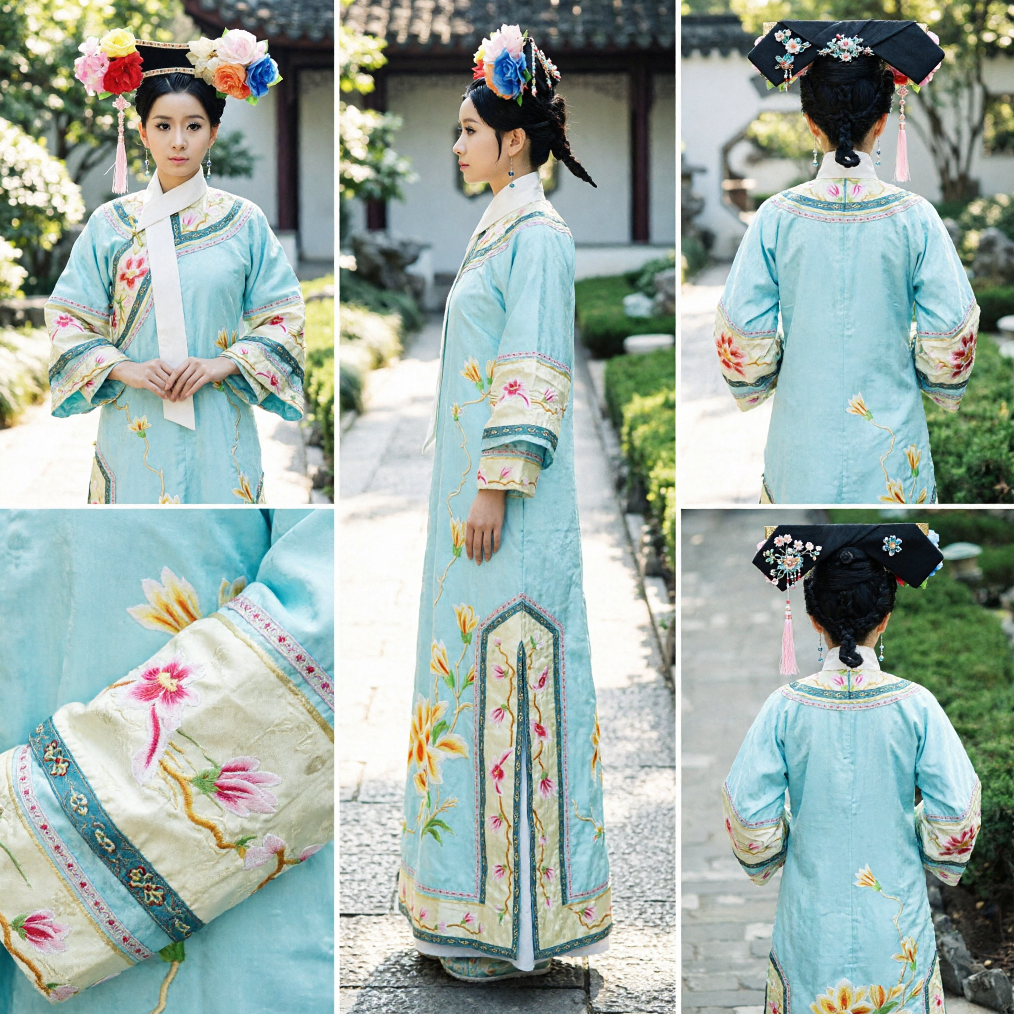 Traditional Chinese Qing Dynasty Princess Costume with Floral Headdress for Women Cosplay and Photography - Asian Costume