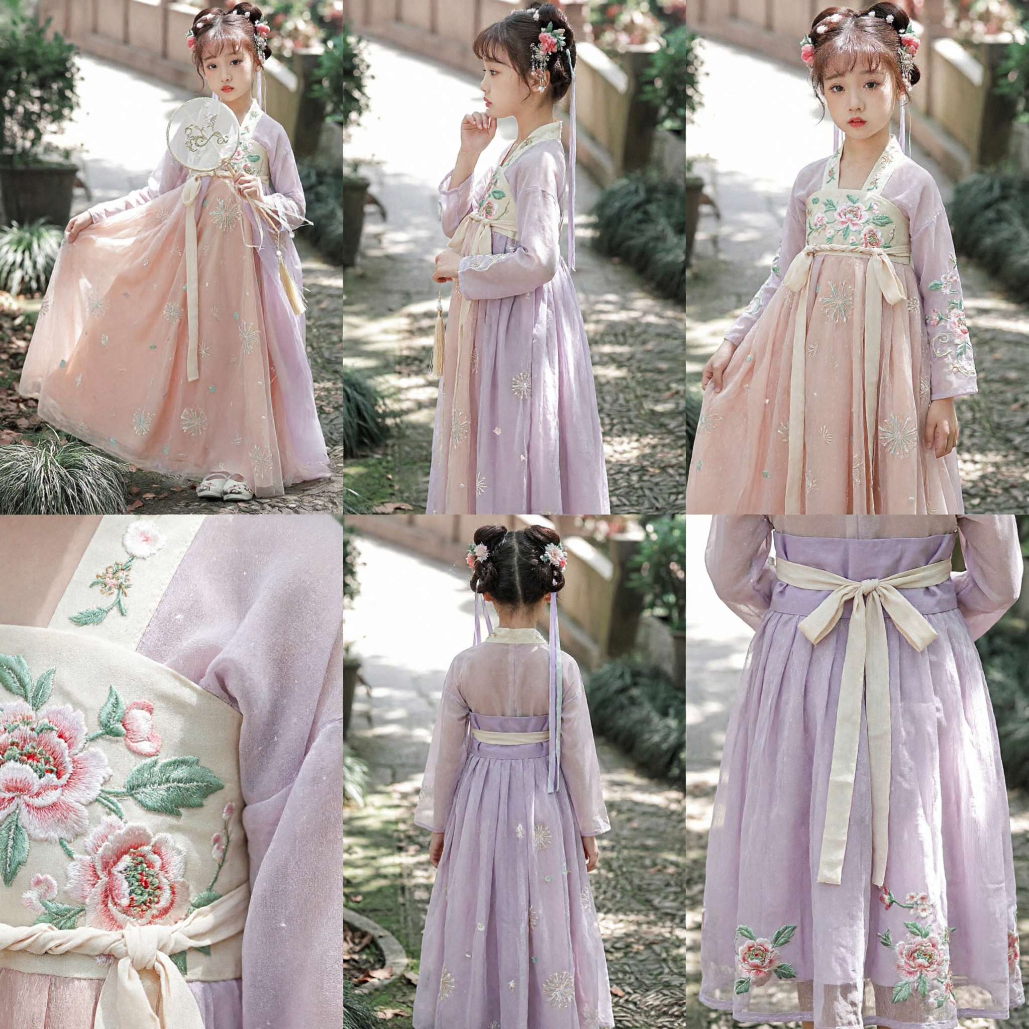 Elegant Pink Chinese Hanfu for Girls Traditional Ancient Princess Costume with Embroidery for Kids Performance - Asian Costume