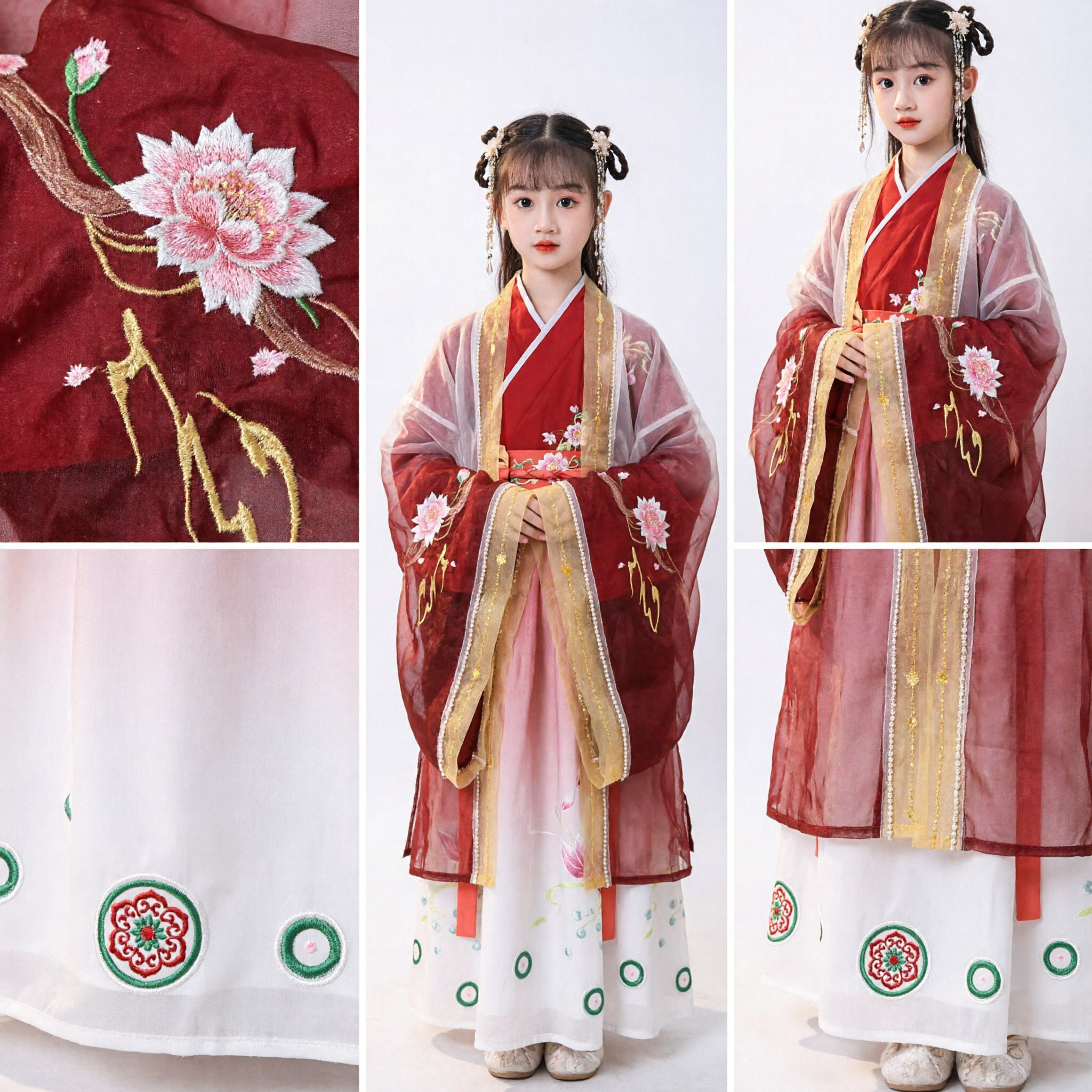 Kids Chinese Traditional Hanfu Costume Ancient Fairy Princess Dress Red Embroidered Tang Dynasty Outfit - Asian Costume
