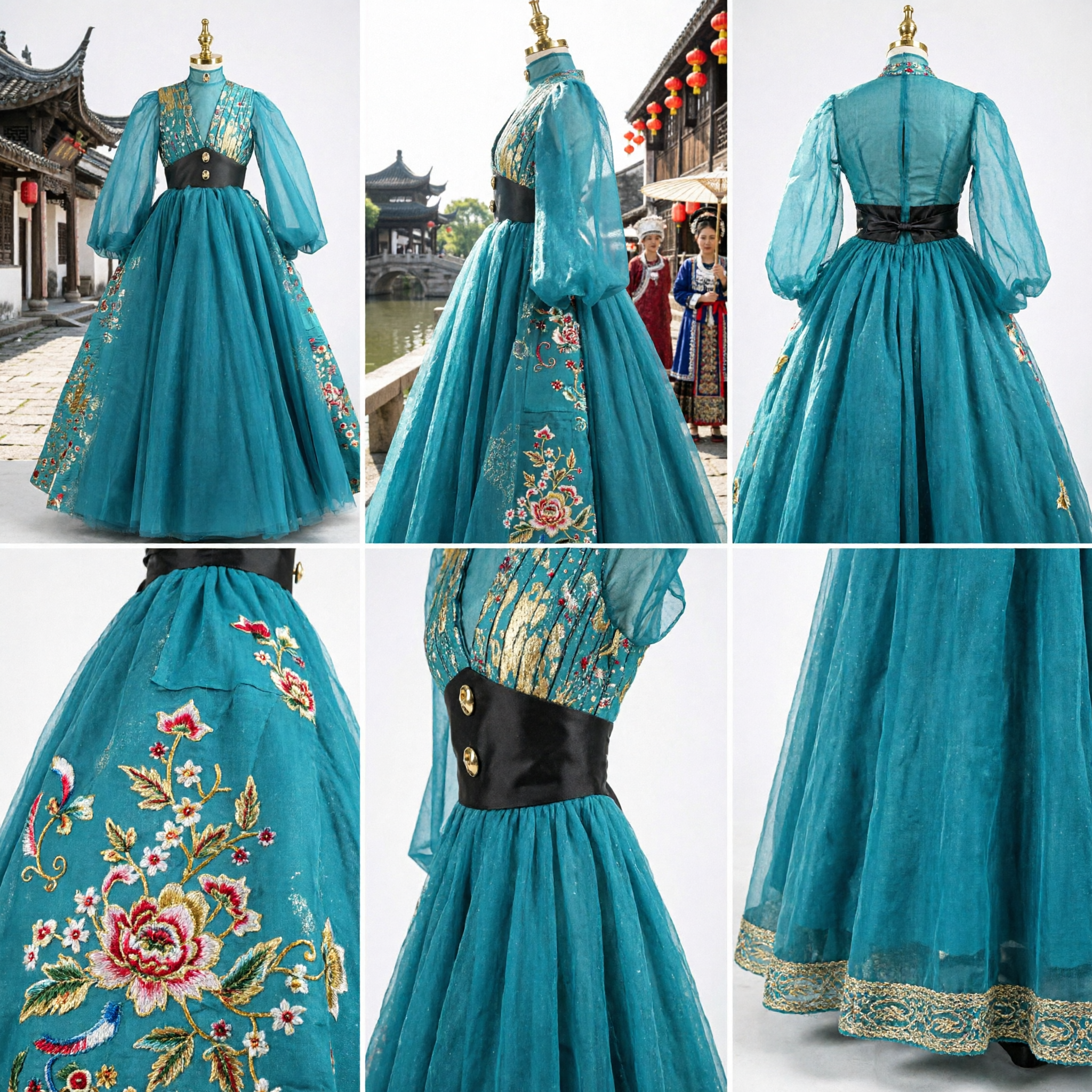 Elegant Teal Traditional Chinese Hanfu Dress for Women Embroidered Fairy Princess Costume Ancient Gown - Asian Costume