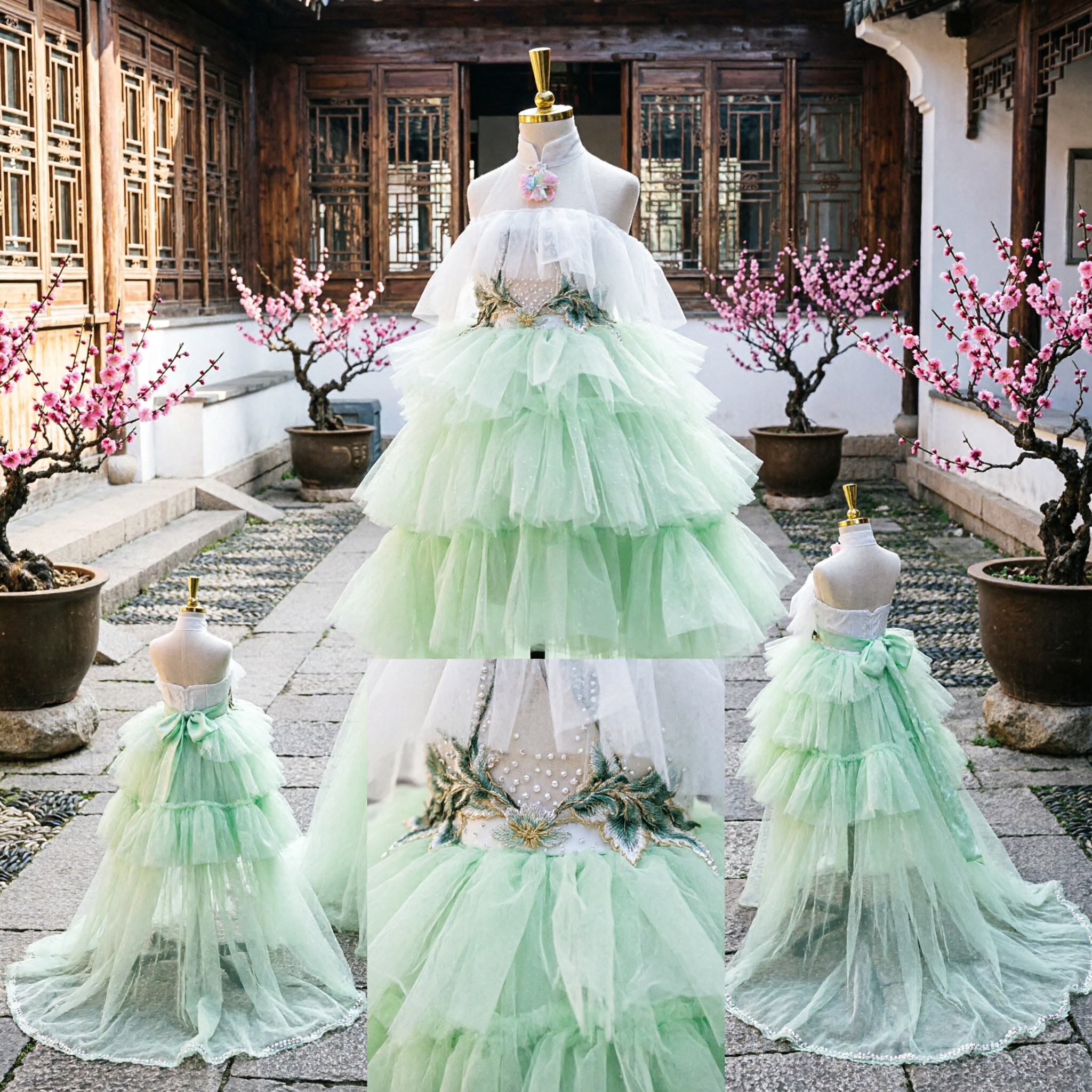 Beautiful Light Green Tiered Tulle Fairy Dress for Girls Stage Performance Dance Recital Costume - Asian Costume
