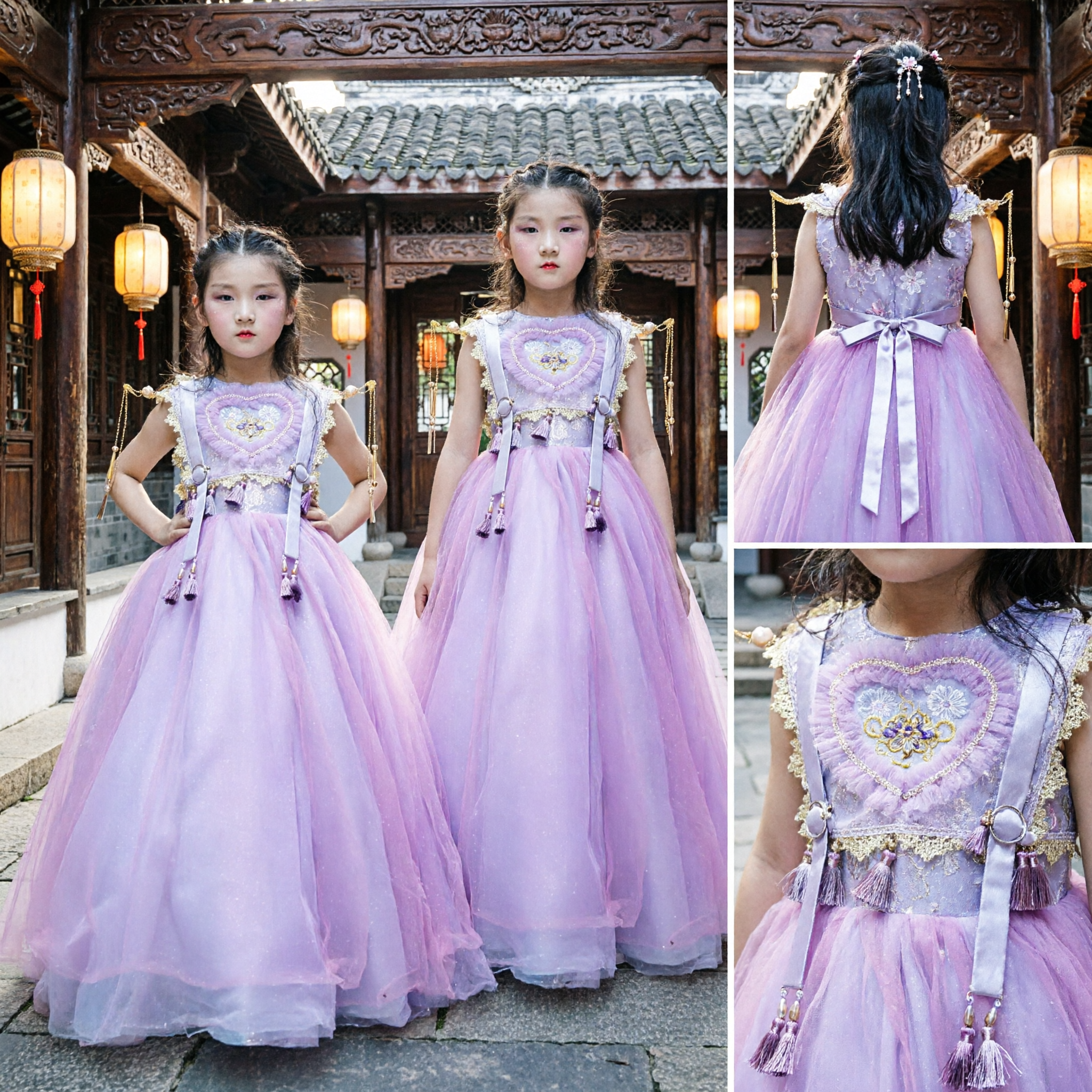 Kids Girls Embroidered Traditional Chinese Style Dress Pink Purple Tulle Gown for Stage Performance Pageant - Asian Costume