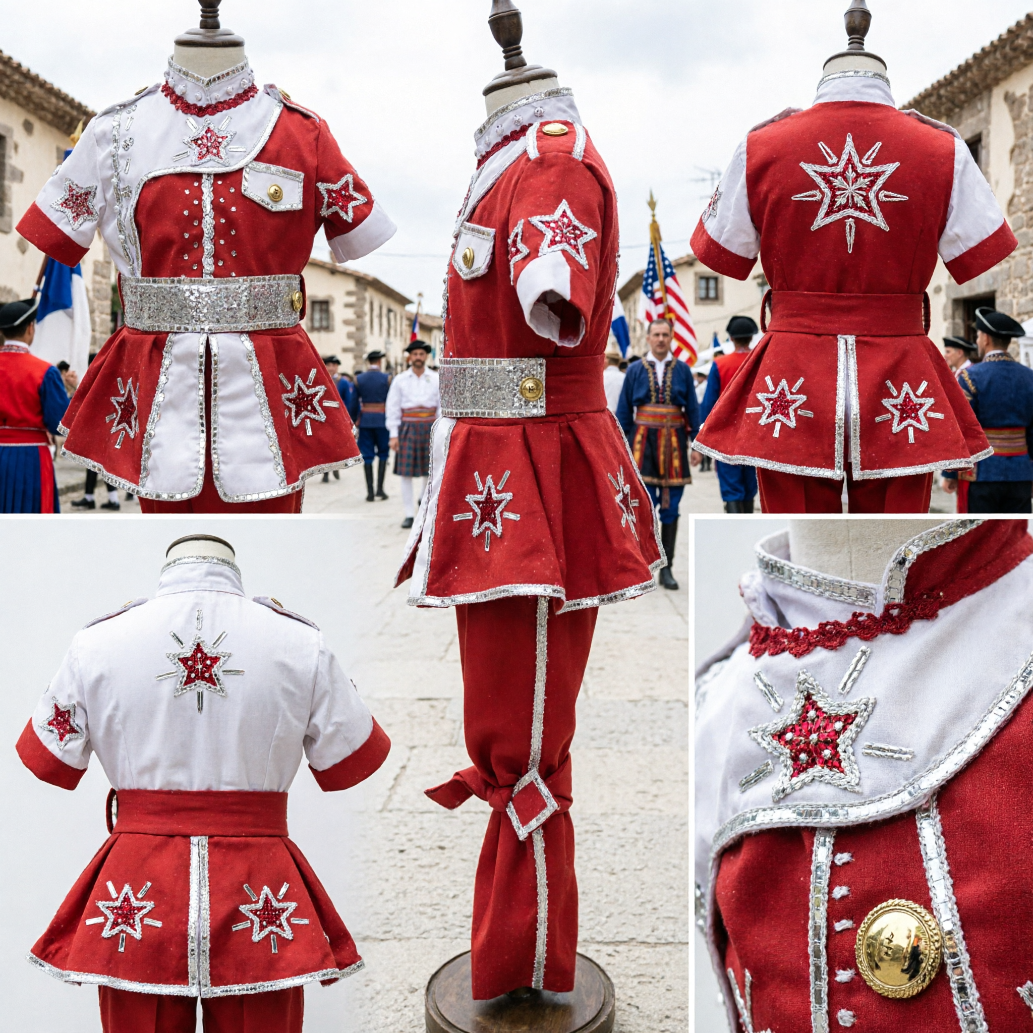Red White Sequin Drum Major Uniform Children Marching Band Costume for Stage Dance Performance - Asian Costume